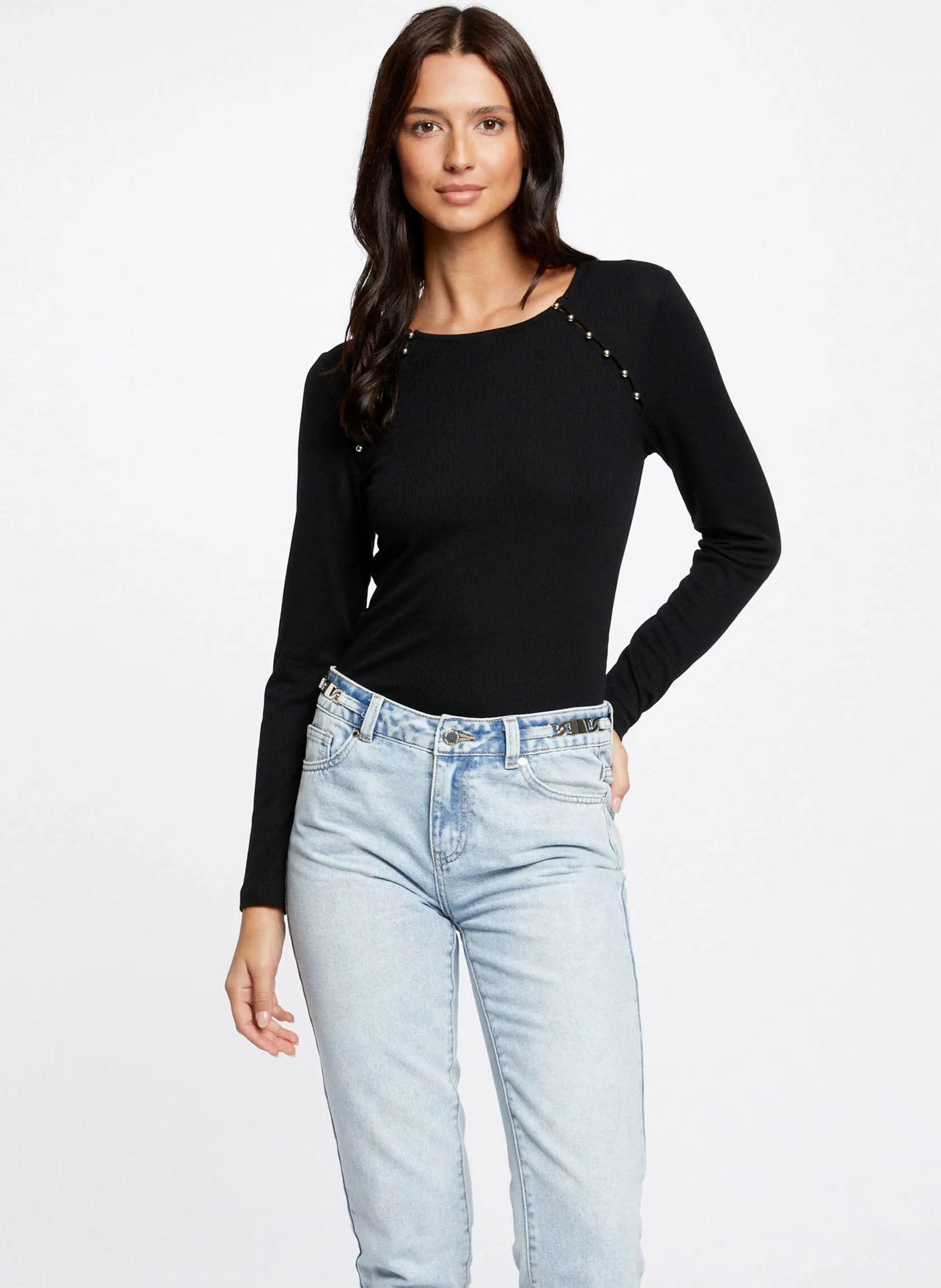 Tee-shirt col rond ajusté Marron 241-TMILIE