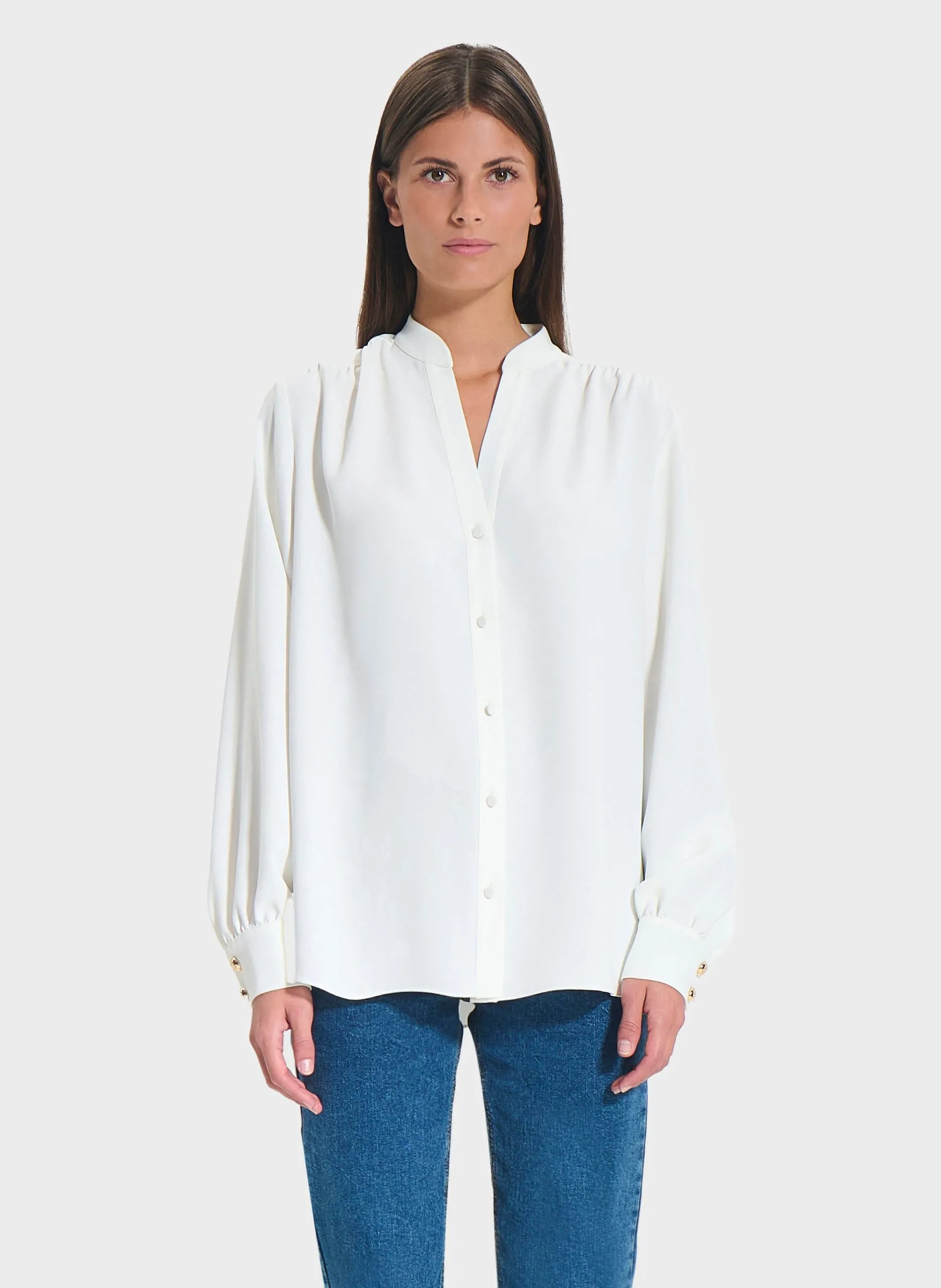 Chemise col tunisien Blanc TIBERINA