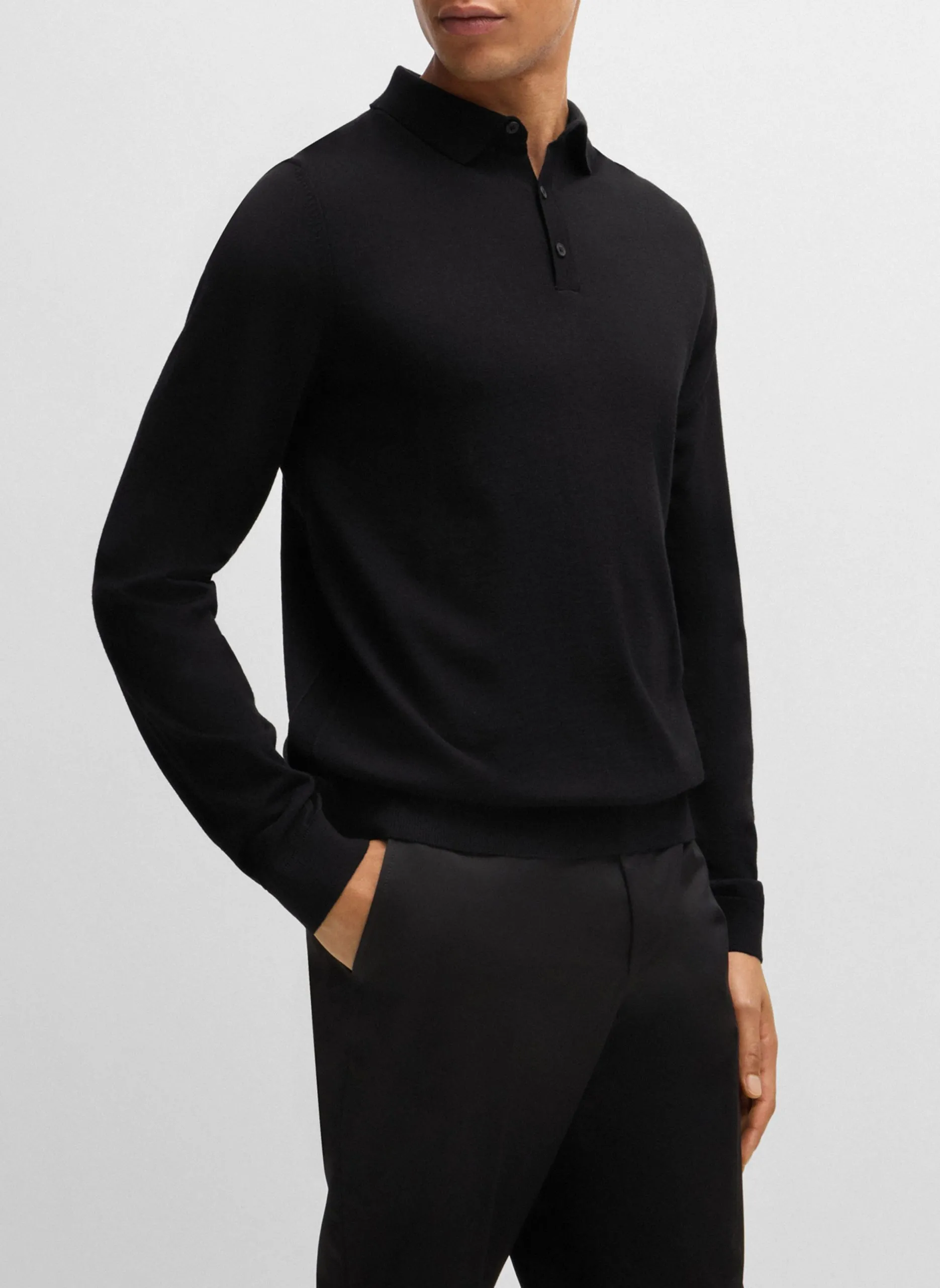 Polo slim-fit en laine Noir