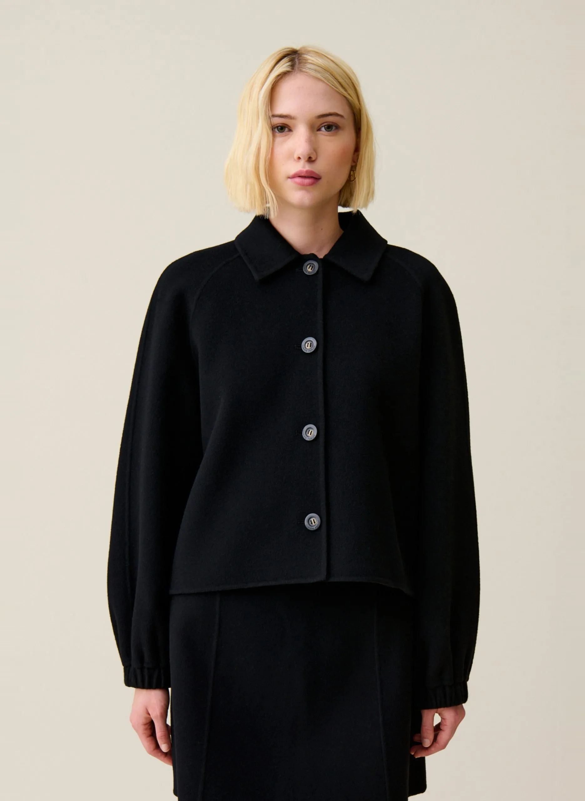 Veste courte en laine mélangée Noir