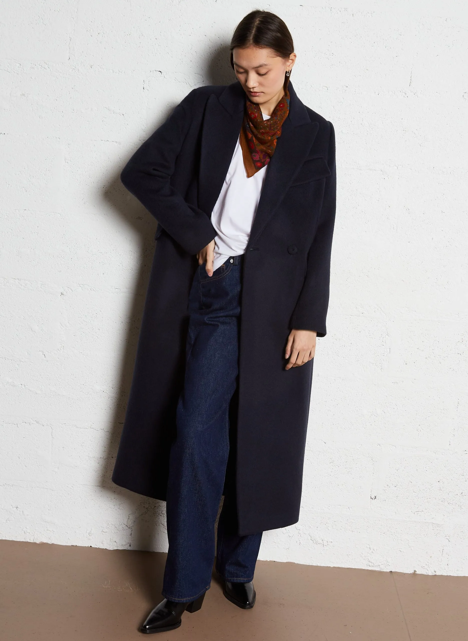 Manteau long en laine mélangée Bleu DARBY