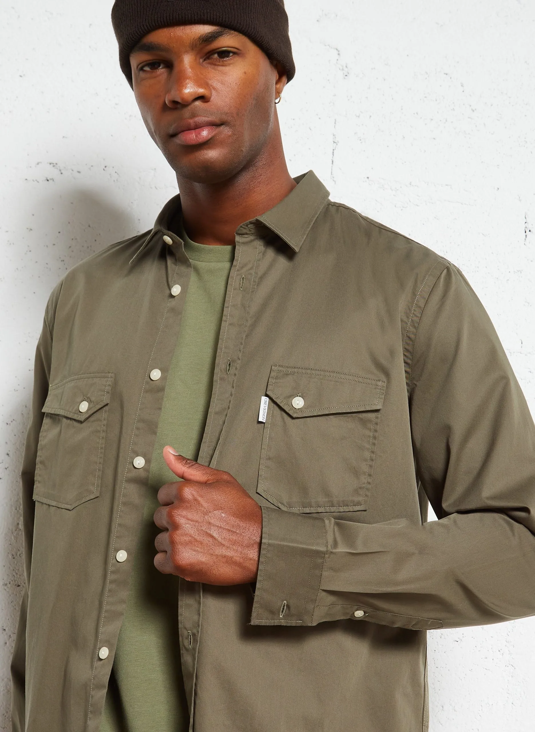 Chemise regular en coton bio Kaki MEXICO