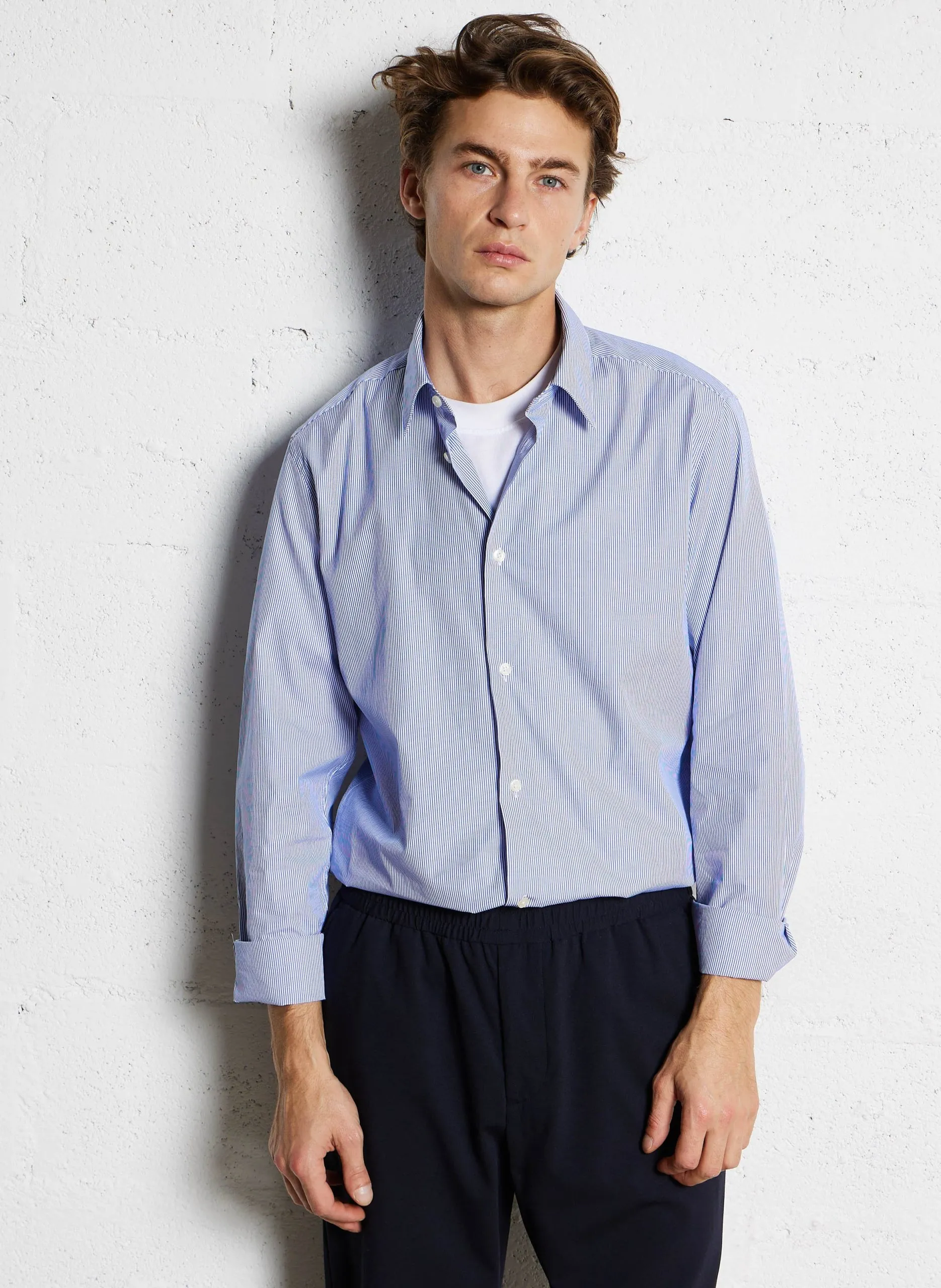 Chemise slim rayée en coton Bleu CAYUR