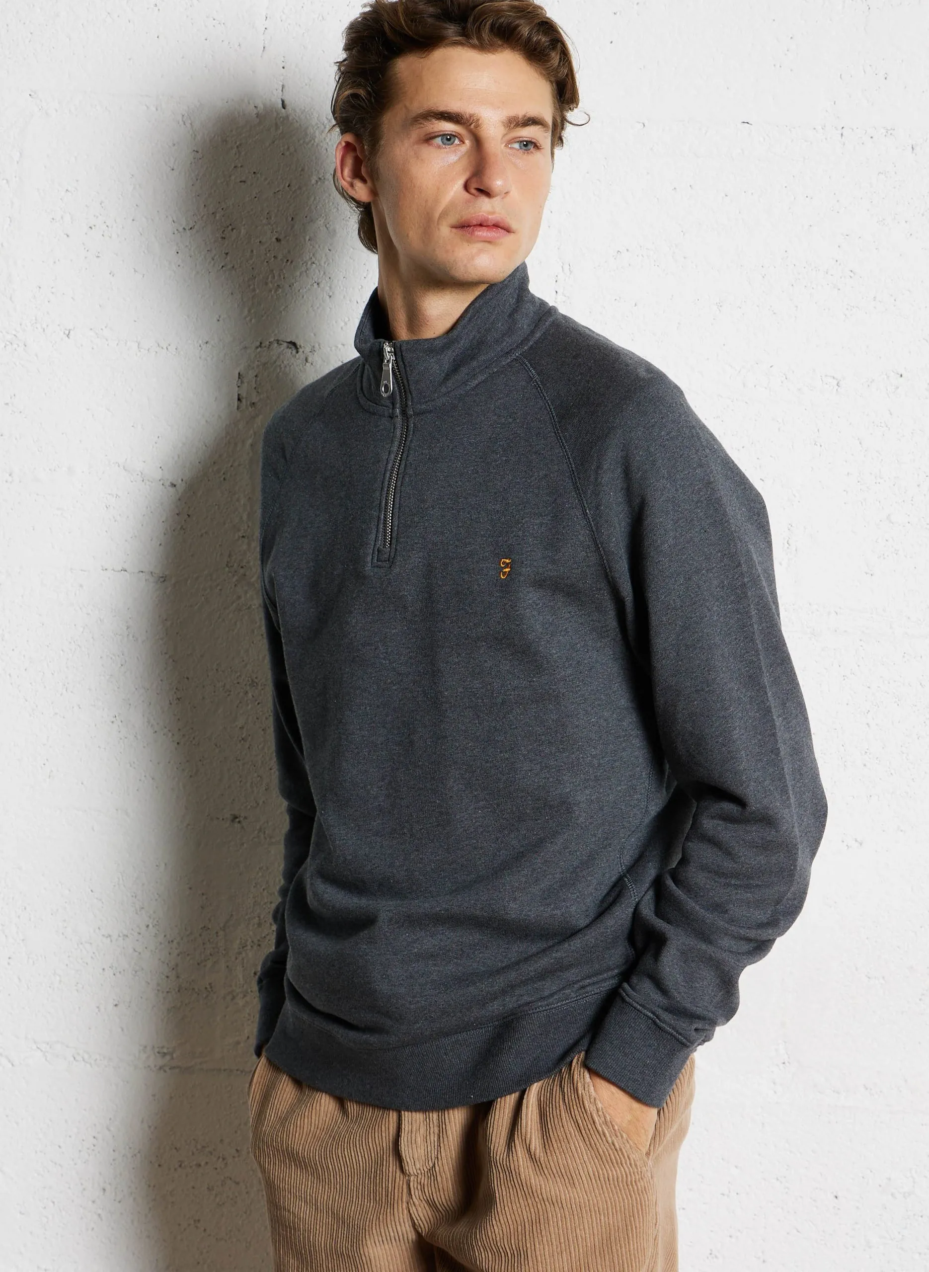 Sweat col zippé regular-fit en coton bio Rouge JIM