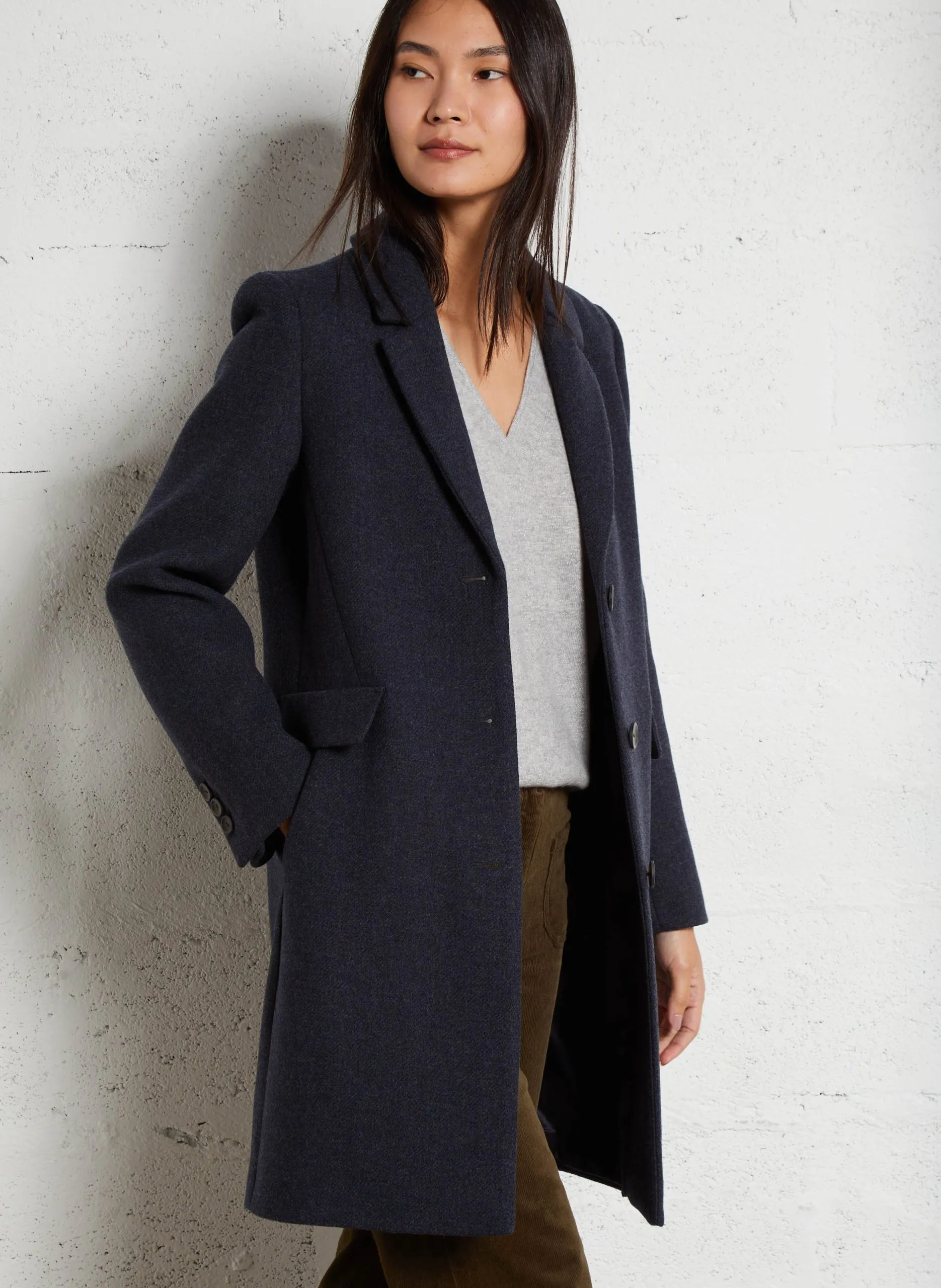 Manteau col tailleur en laine mélangée Gris ANABELLE