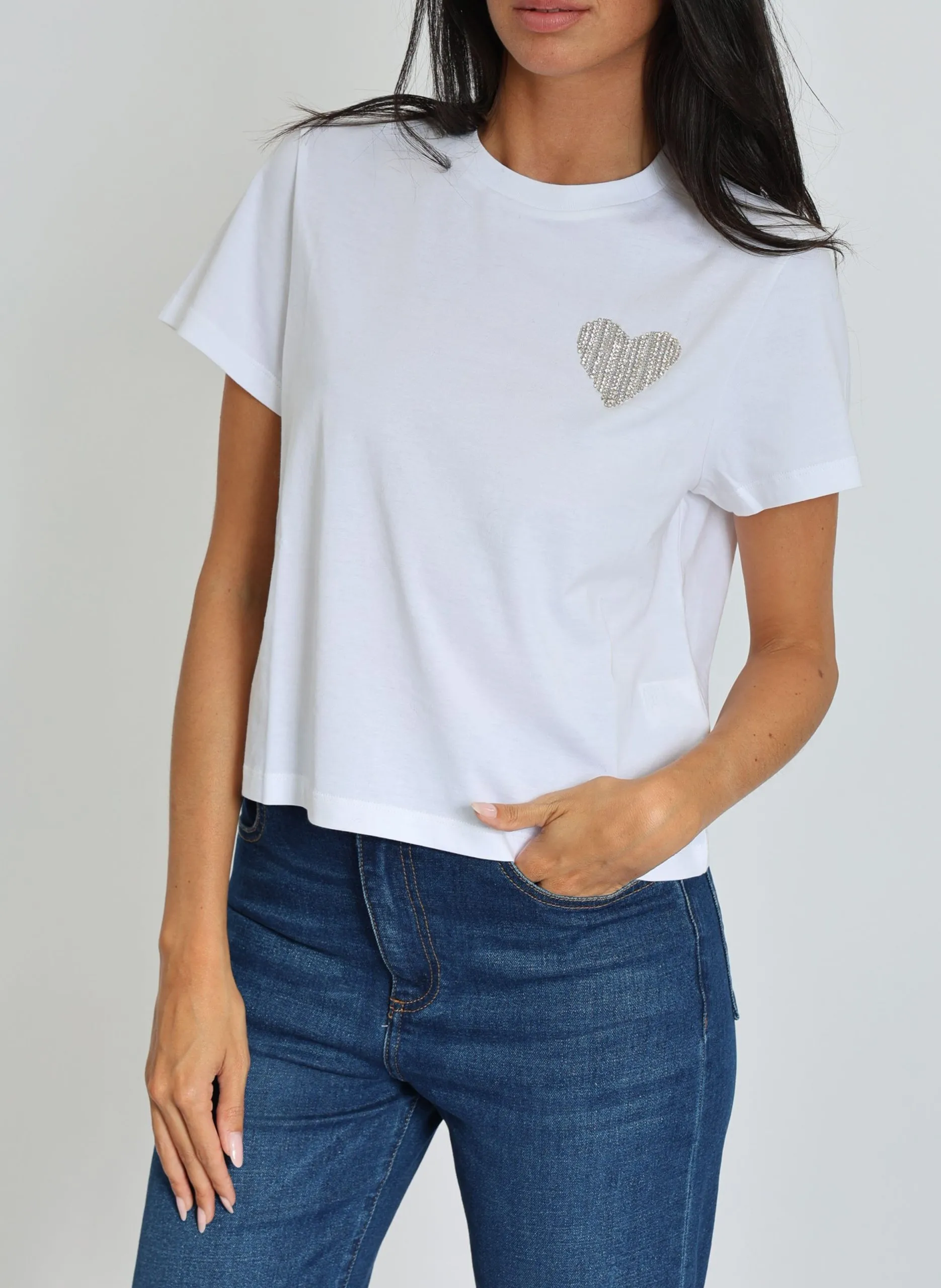 Tee-shirt droit col rond en coton Blanc LUNA