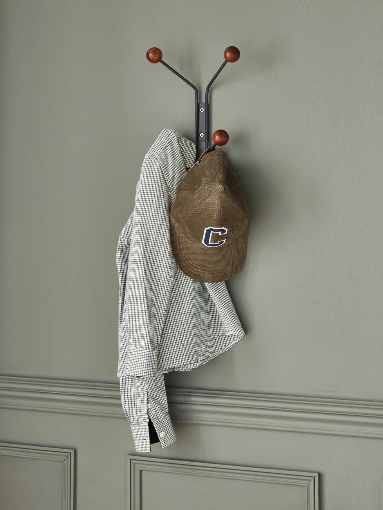 Patère alice 4 boules en métal et bois Marron