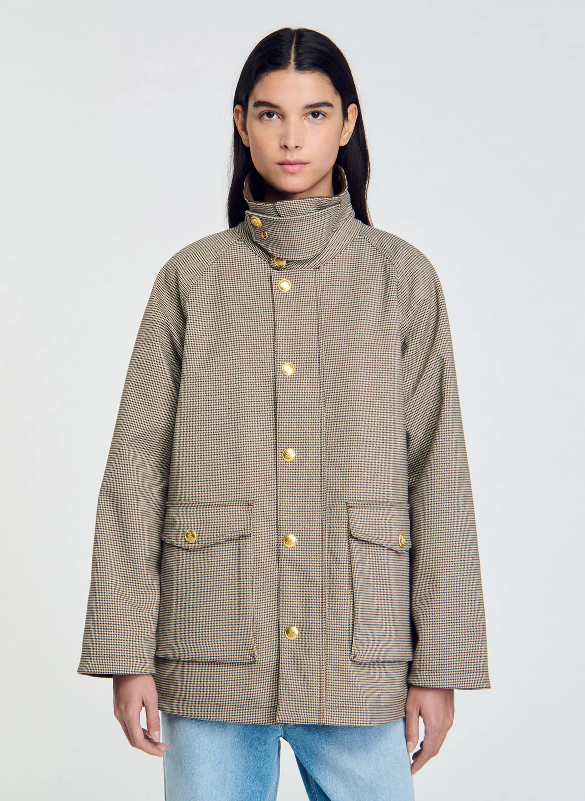 Veste col chemise à carreaux Marron