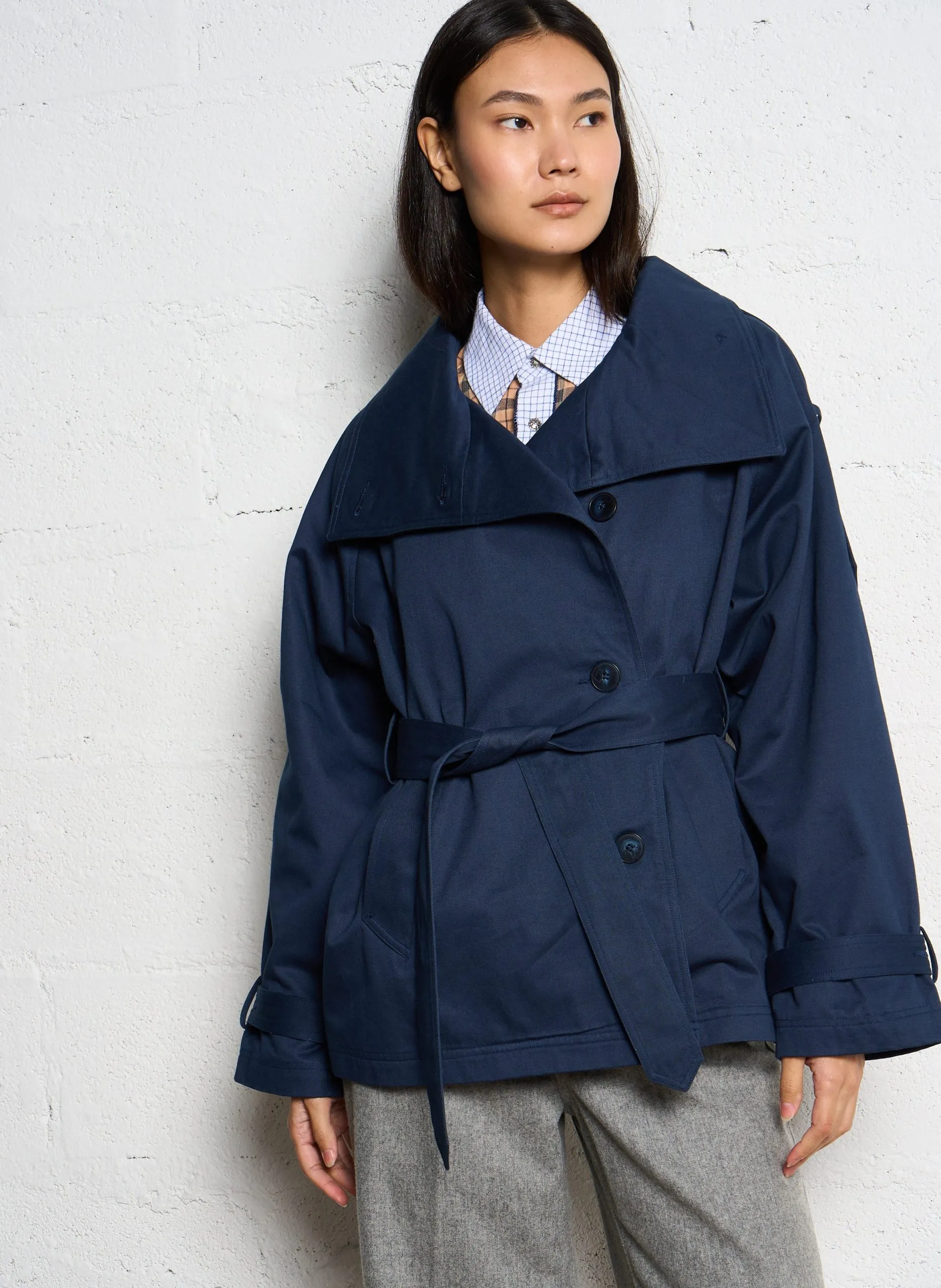 Trench court en coton Bleu ASTAIR