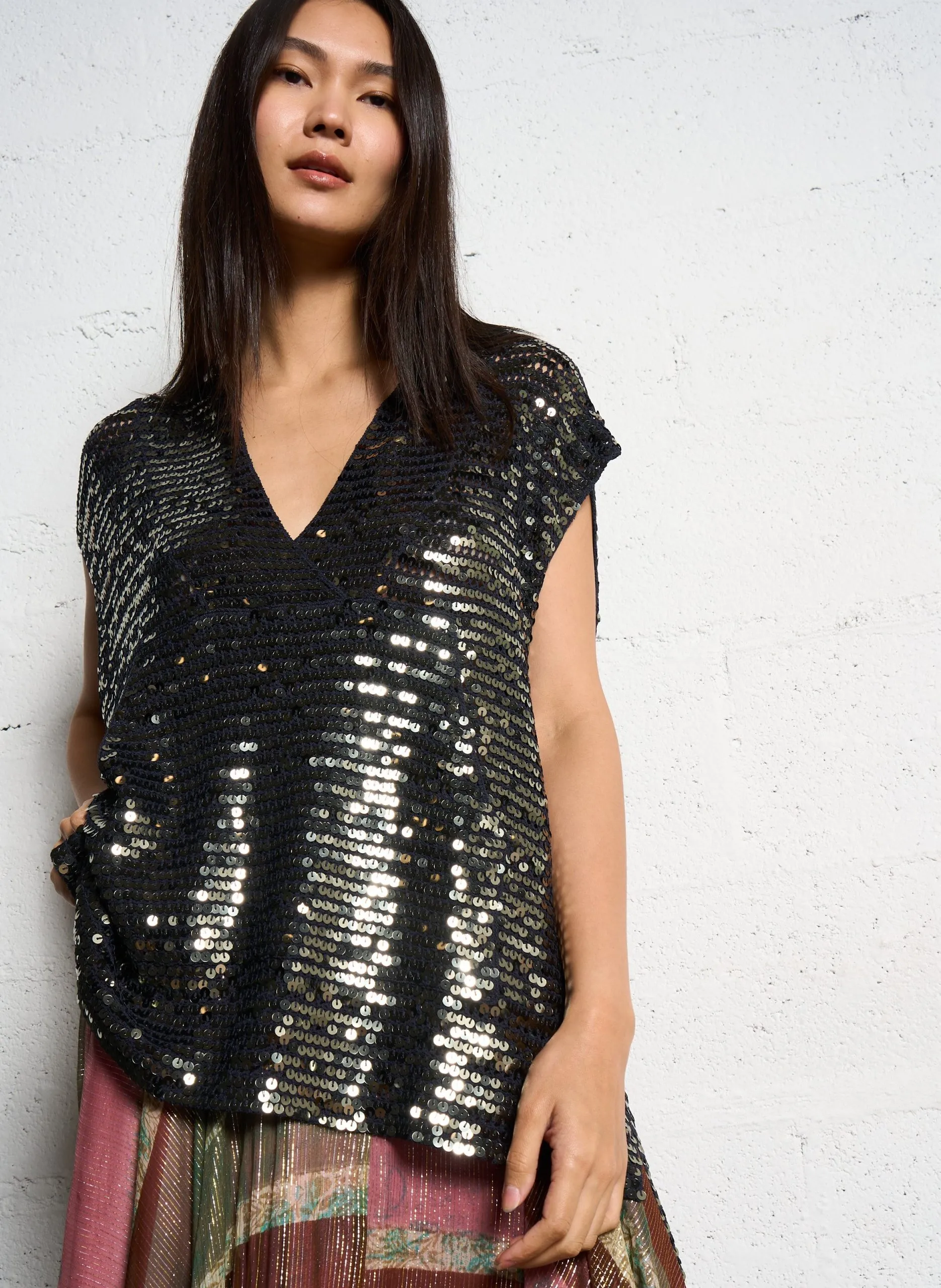 Top sans manches à sequins Gris CASPIAN