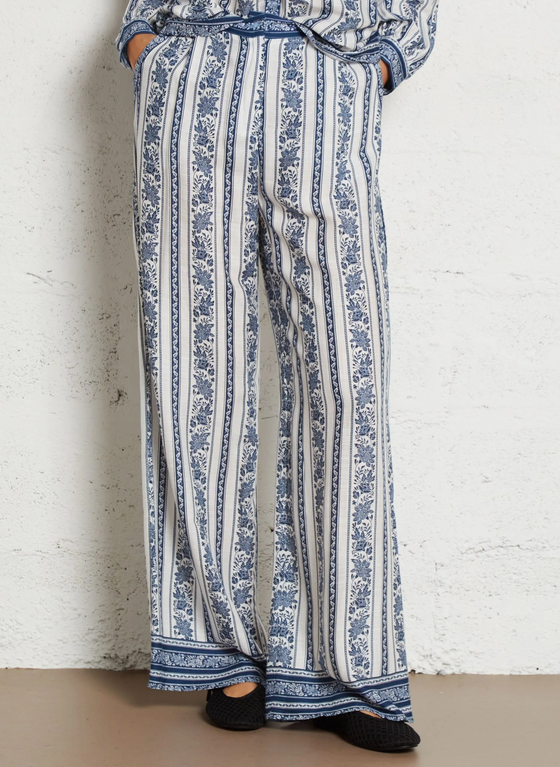 Pantalon droit imprimé Bleu PAULINE