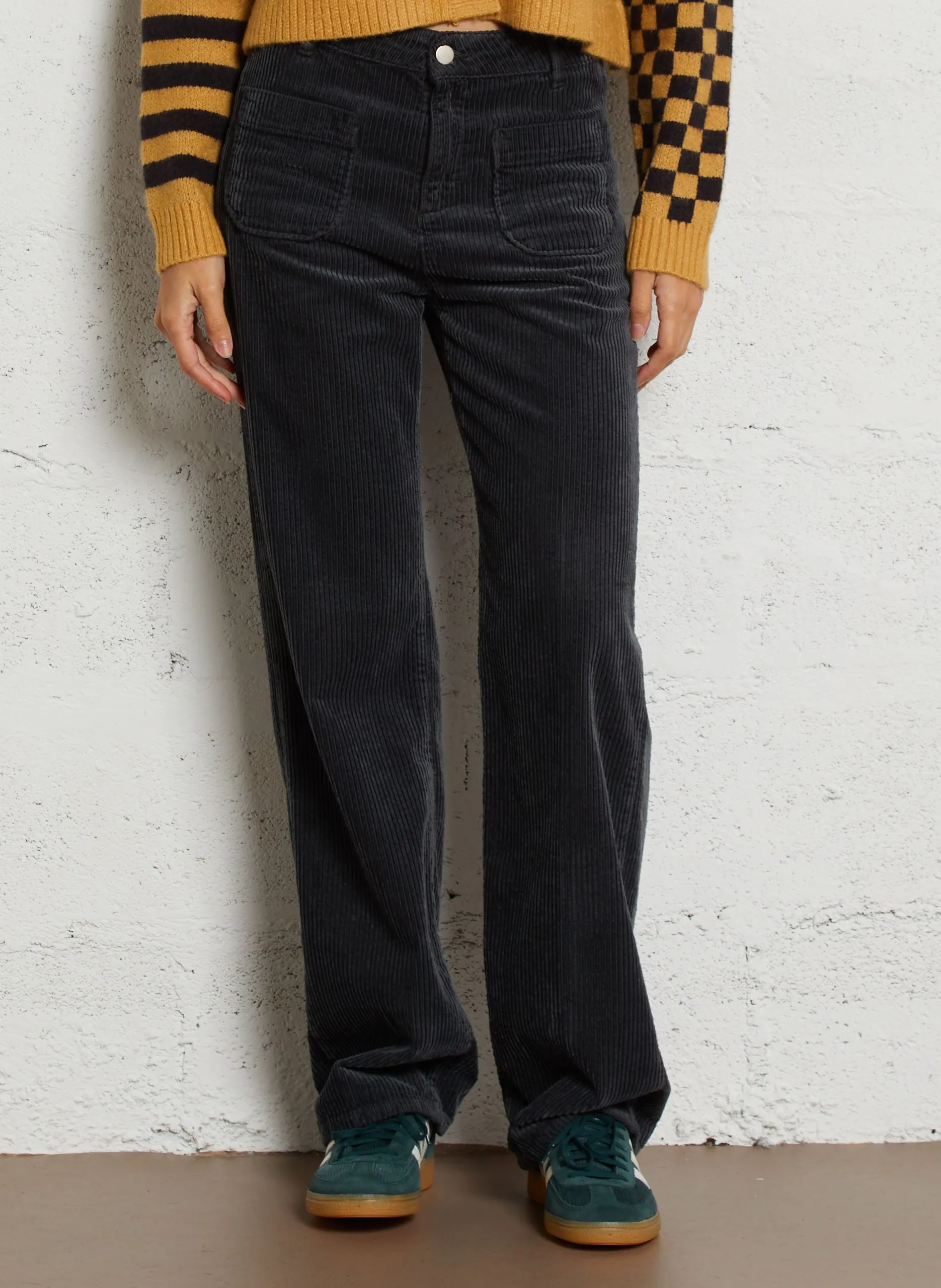 Pantalon flare en velours côtelé Gris MELVIL