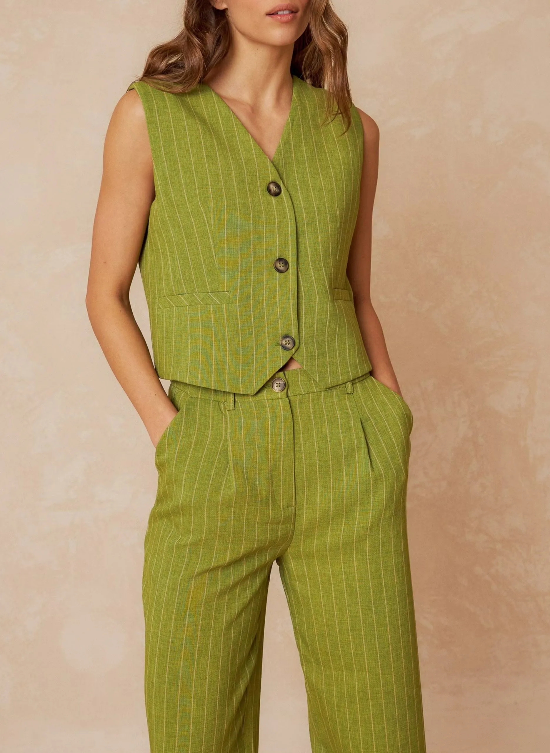 Gilet col V rayé Vert