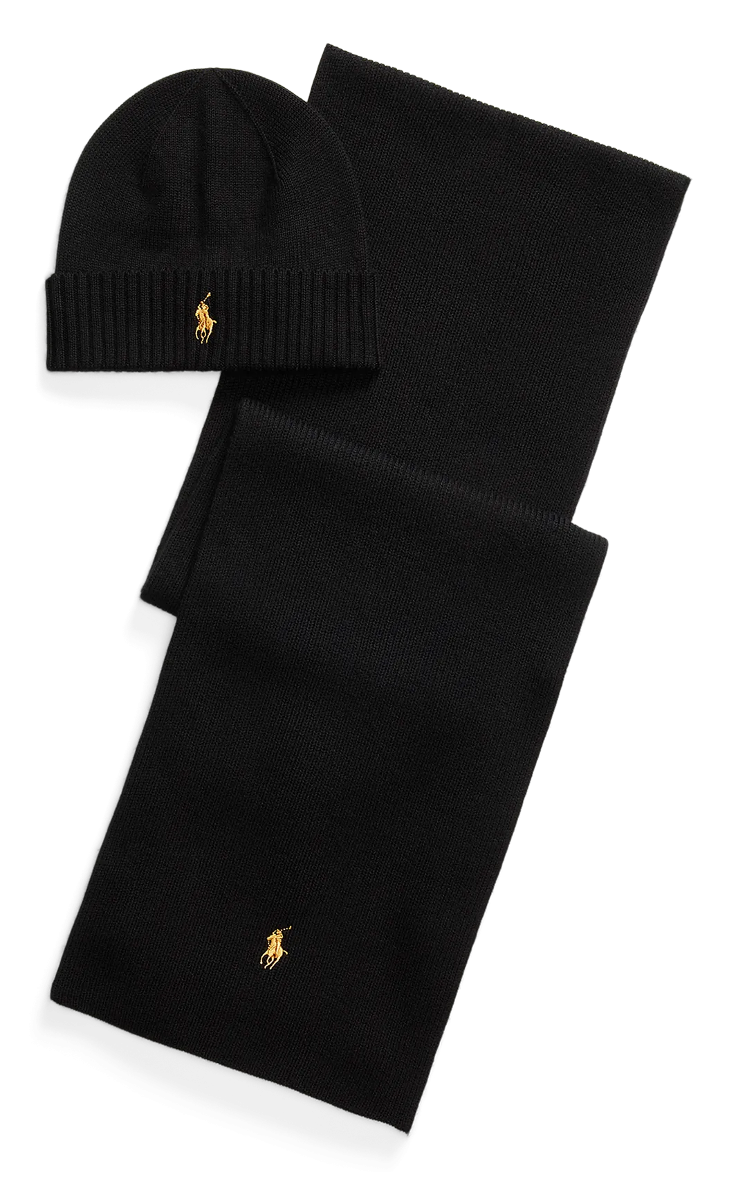 Set bonnet et écharpe en laine Noir