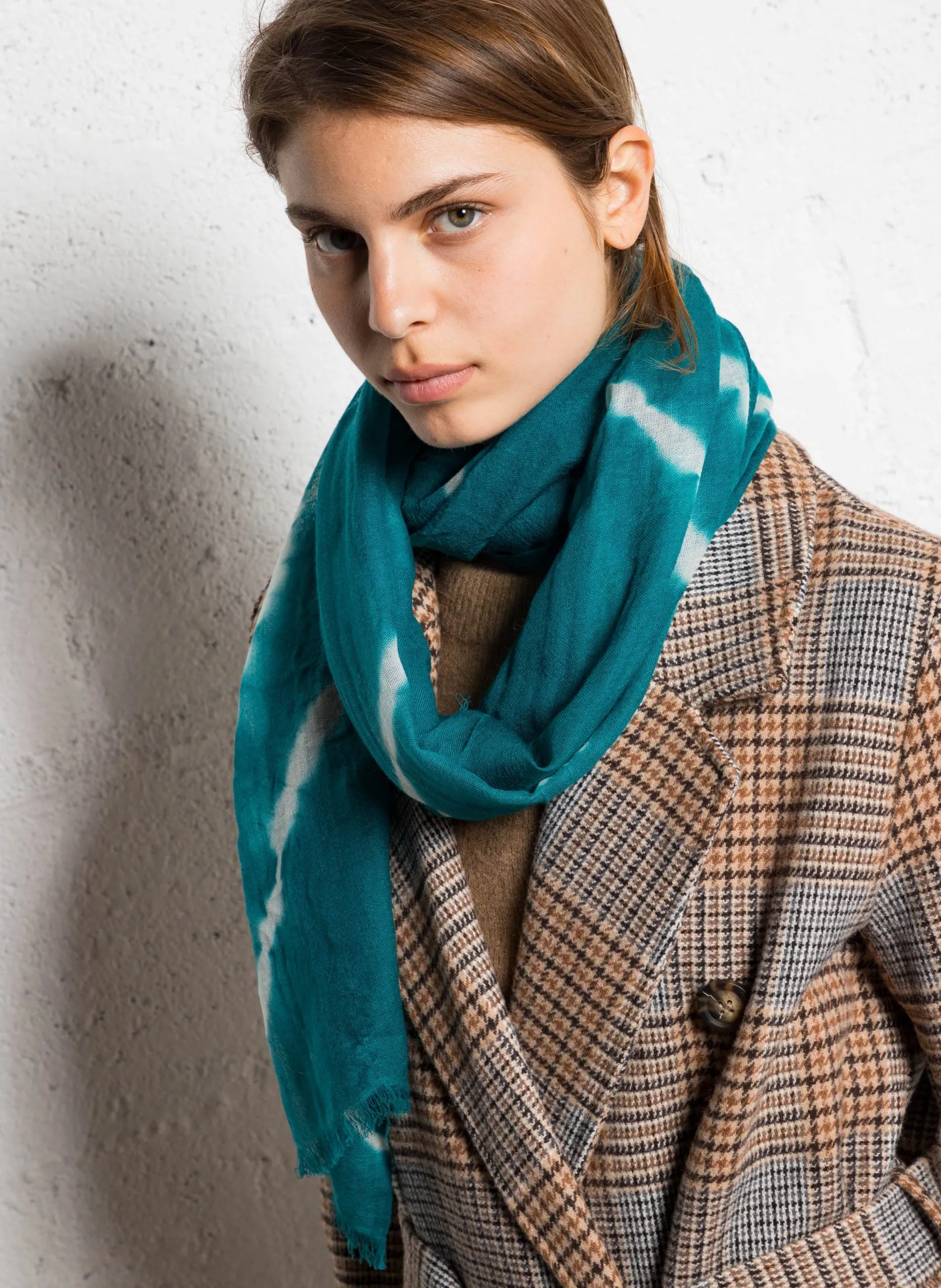 Foulard imprimé en laine Bleu
