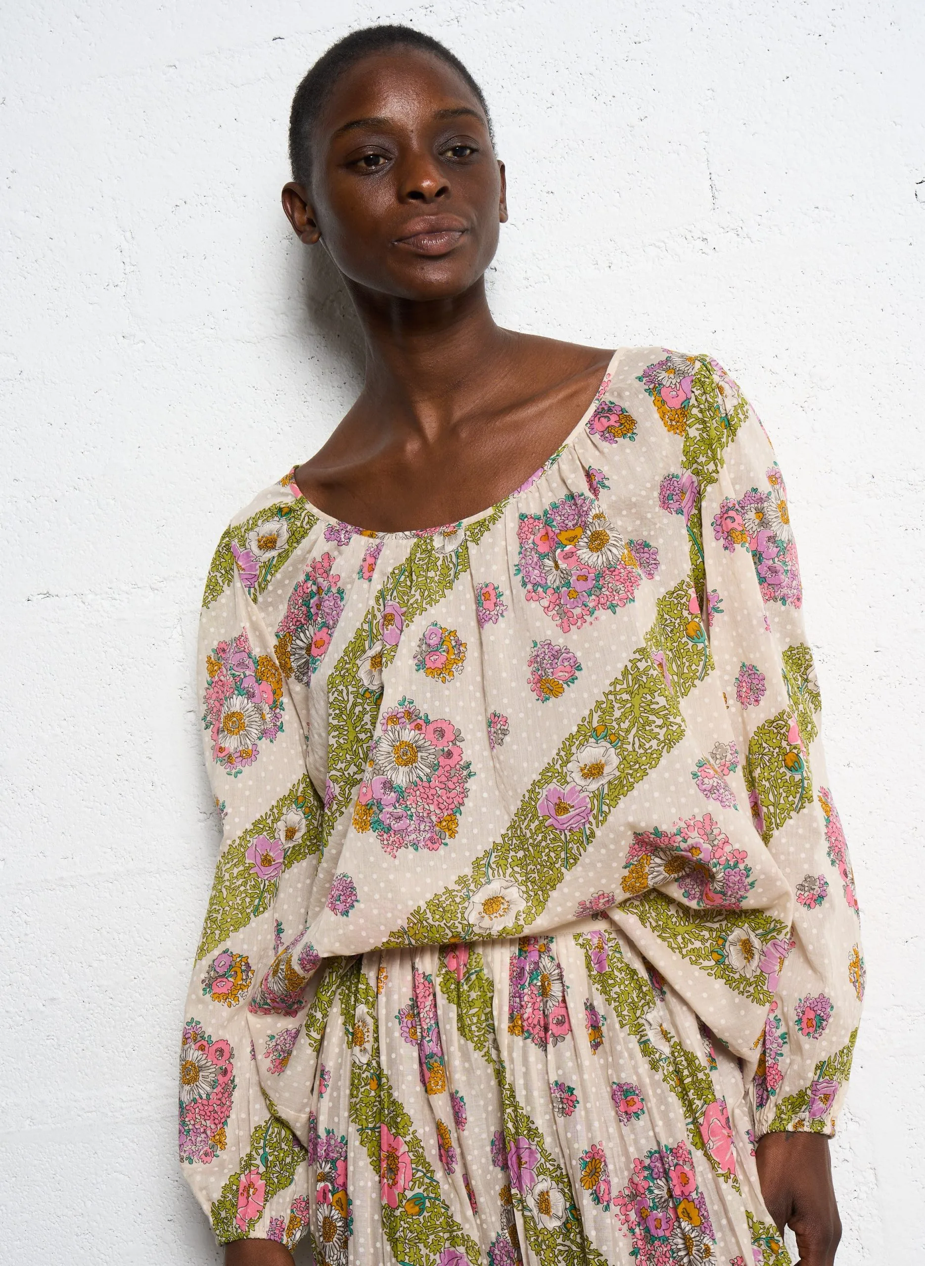 Blouse col bateau en coton Multicolore DONA