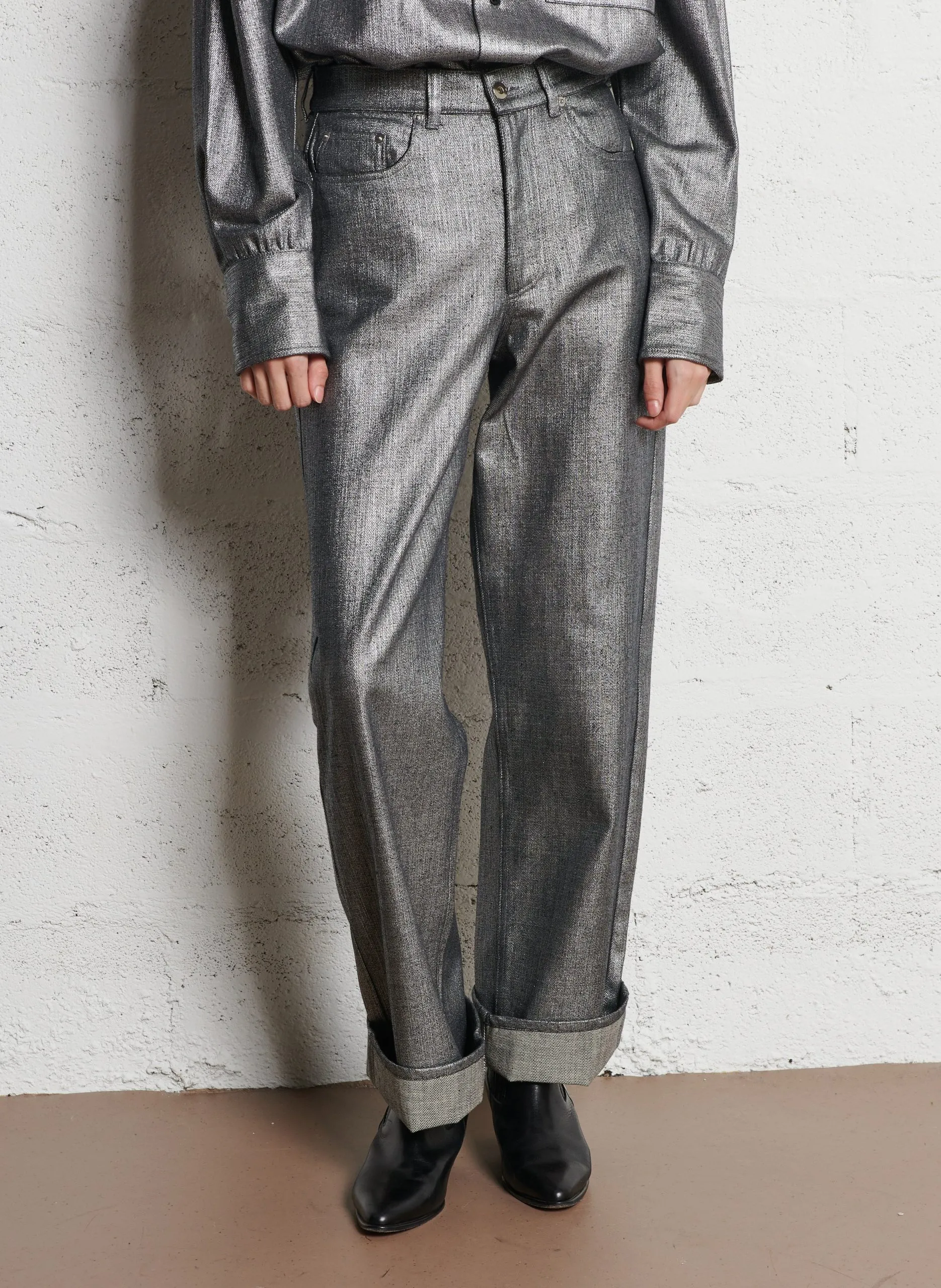 Pantalon en coton mélangé métallisé Argent PALMER