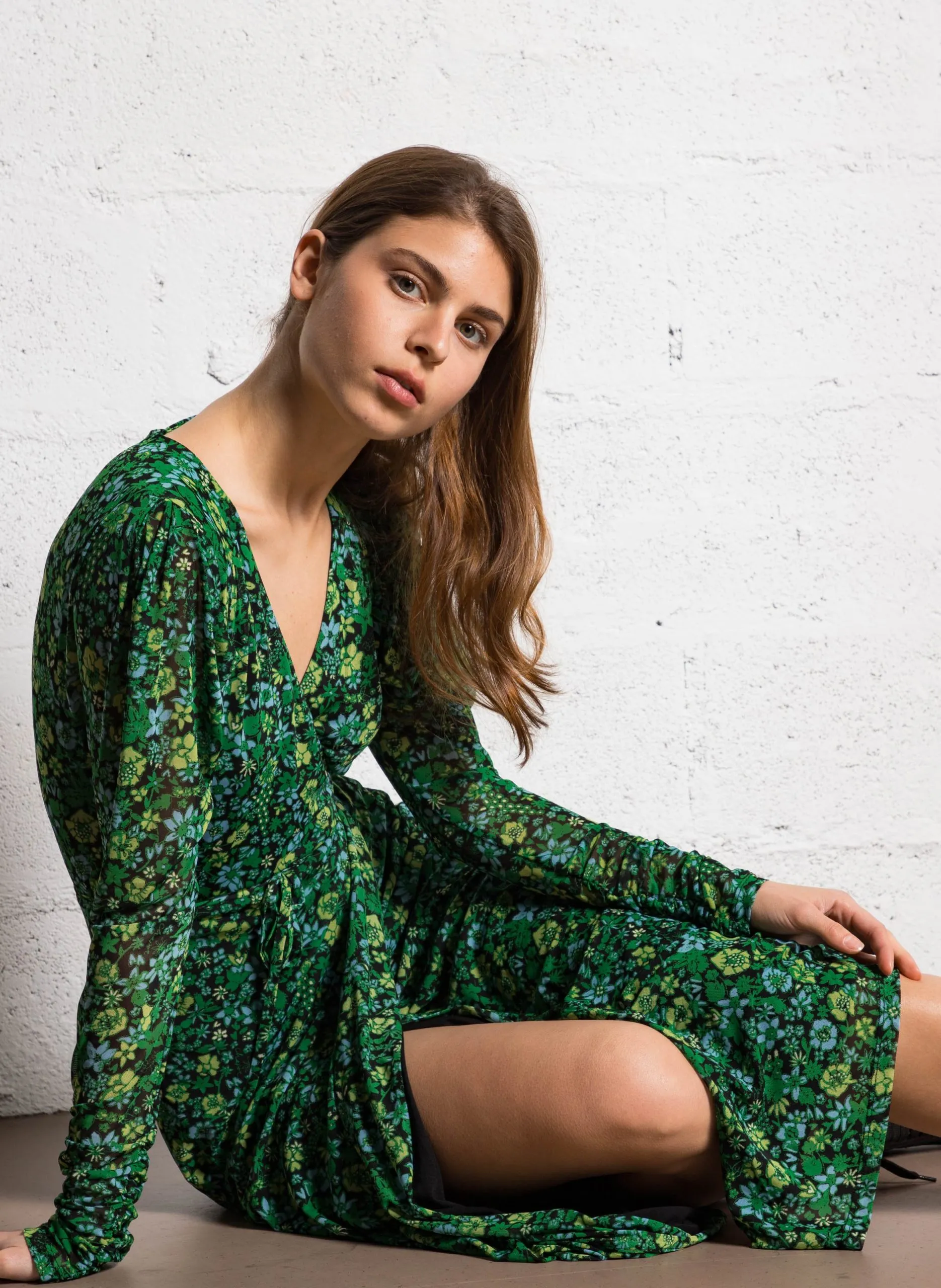 Robe longue imprimée en fibres recyclées mélangées Vert NATALIE