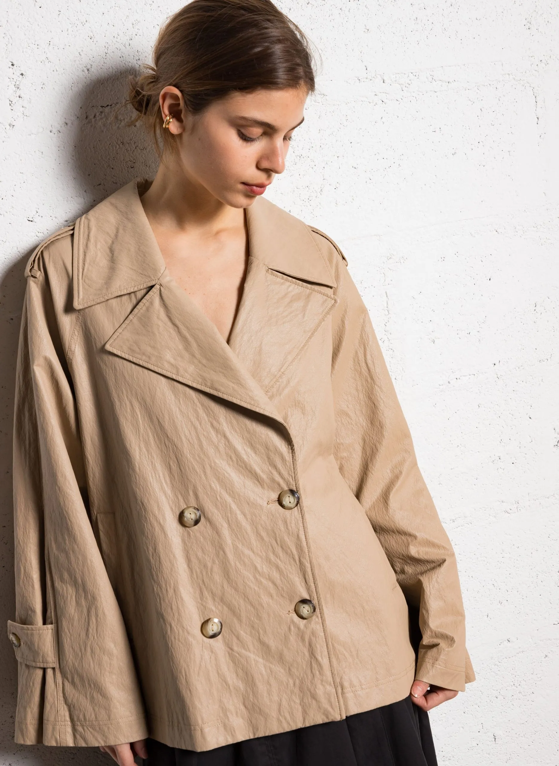 Manteau court effet cuir Beige BERLINO