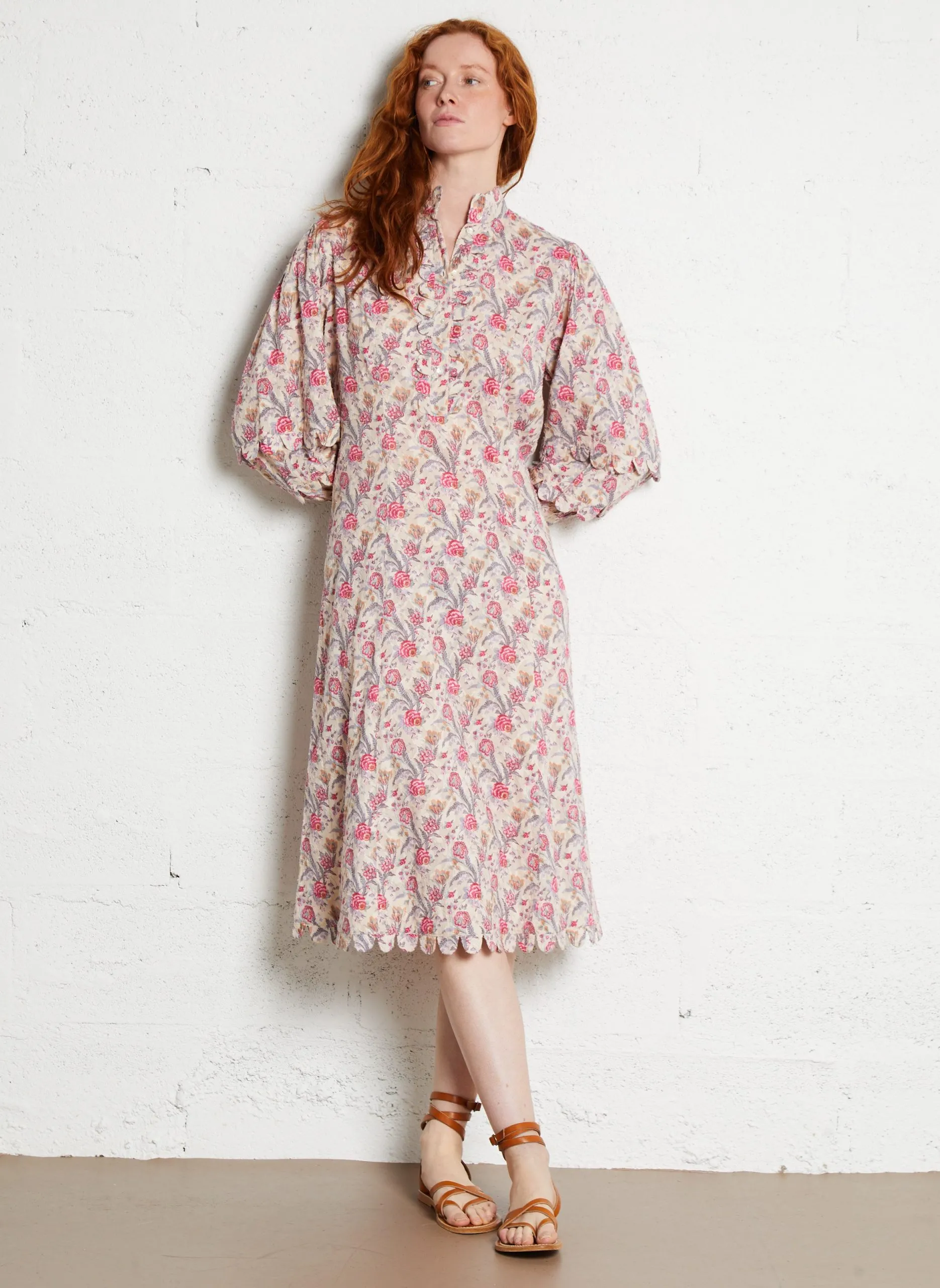 Robe midi fleurie manches longues Multicolore ANTONIA