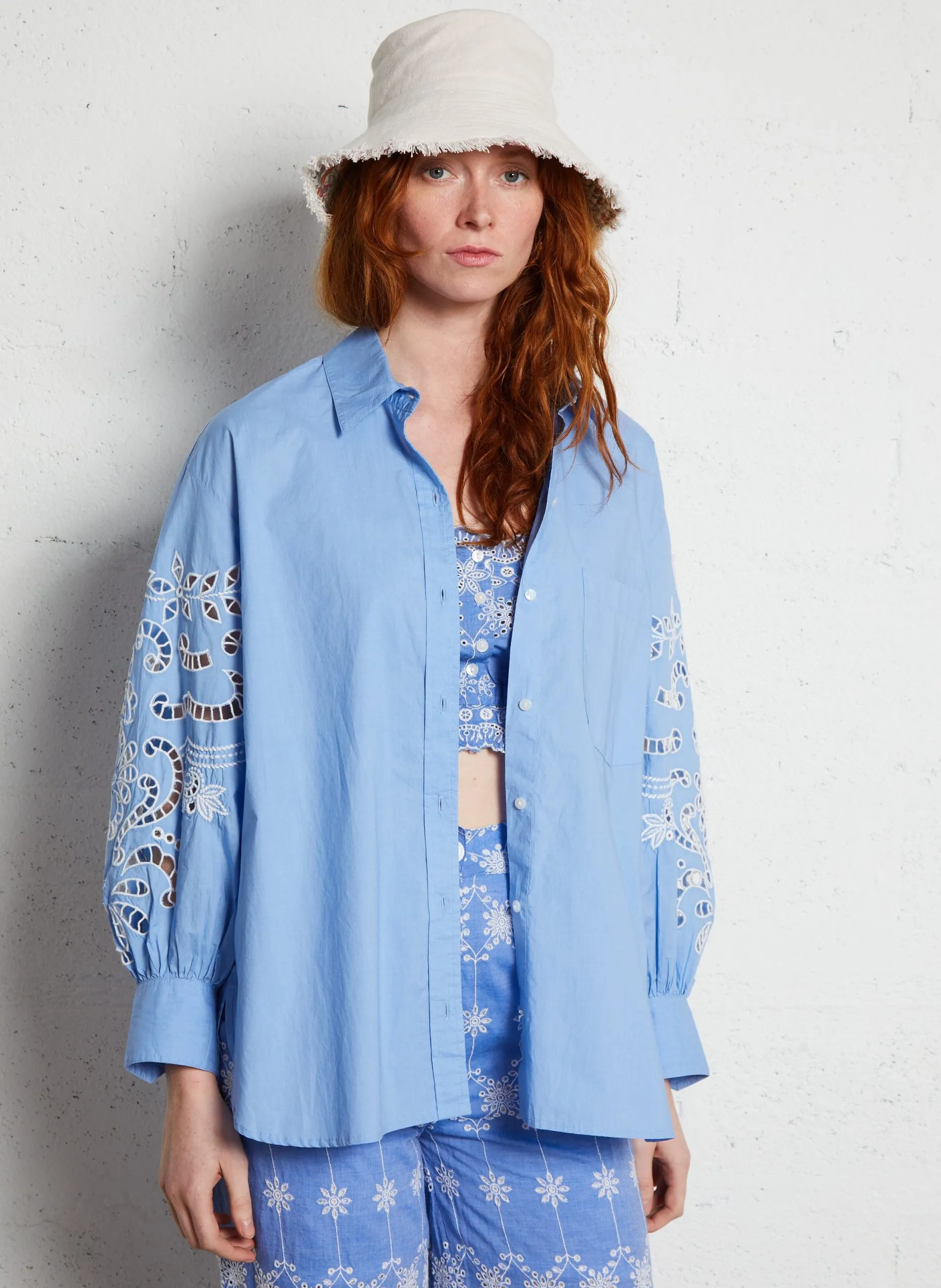 Chemise brodée en coton bio Bleu REYNALD