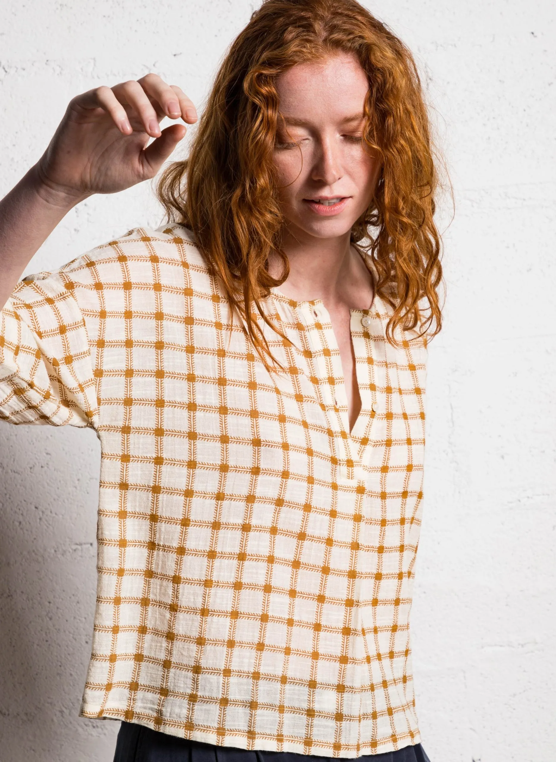 Top manches courtes imprimé en coton Beige