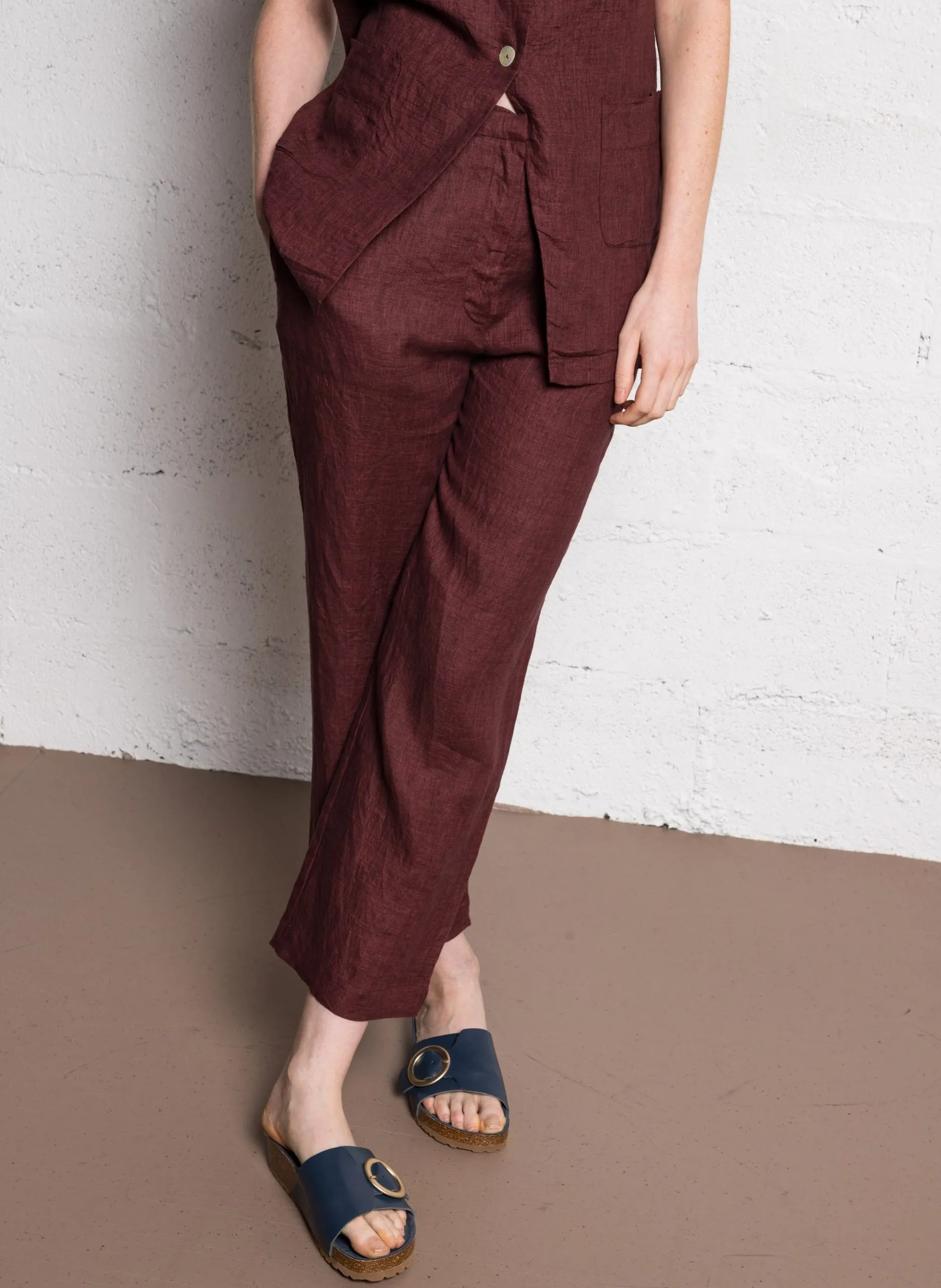 Pantalon large en lin Marron