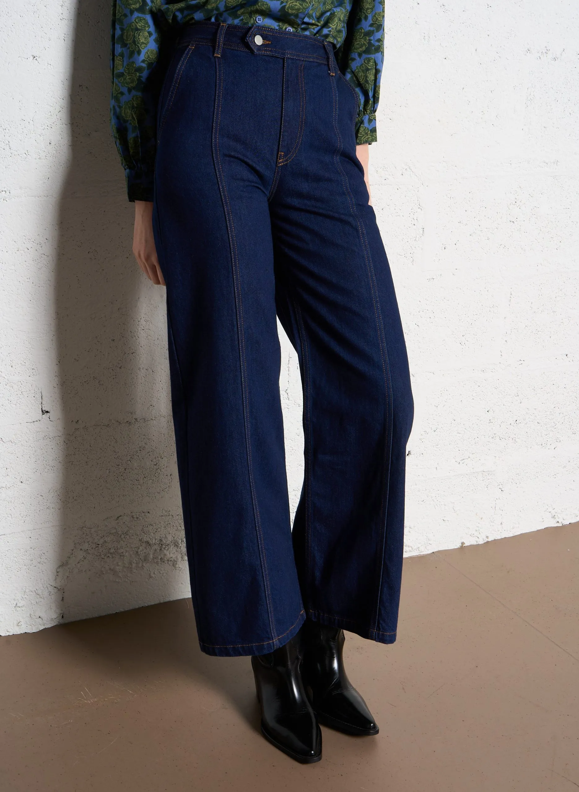 Jean brut droit en coton Bleu BERTA