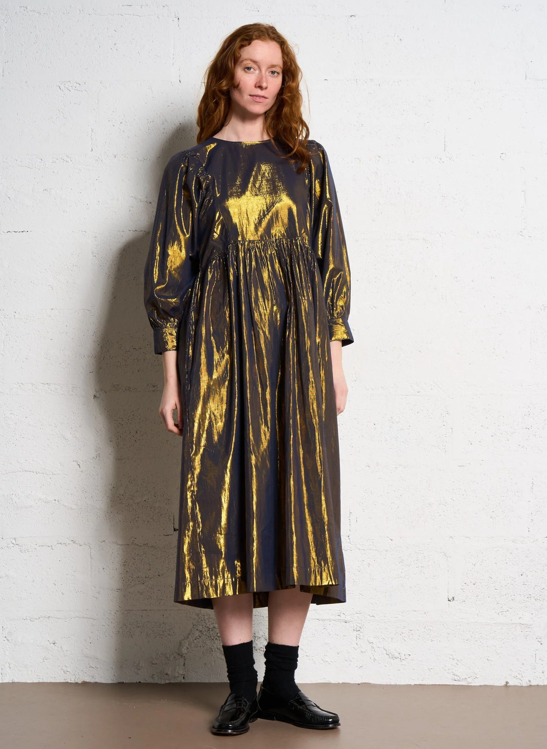 Robe midi métallisée Bleu