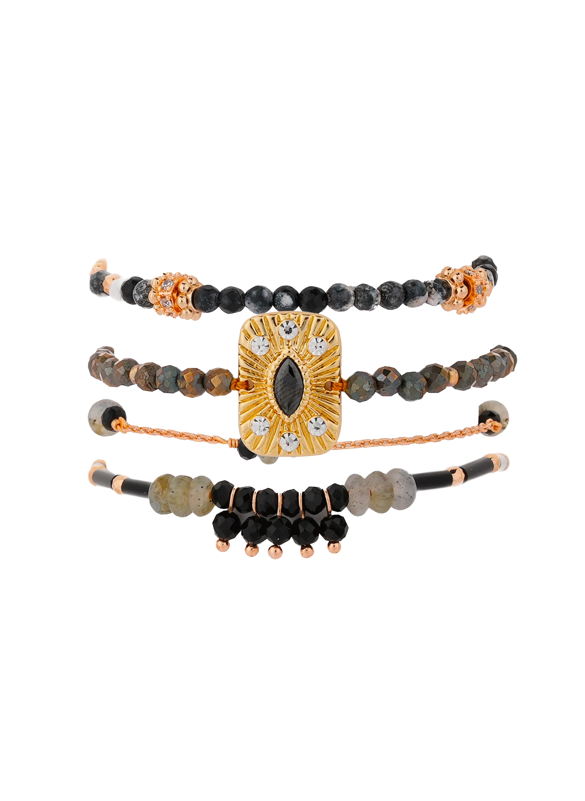 Bracelet multiliens avec fermoir aimanté en perles Noir KARMELIA