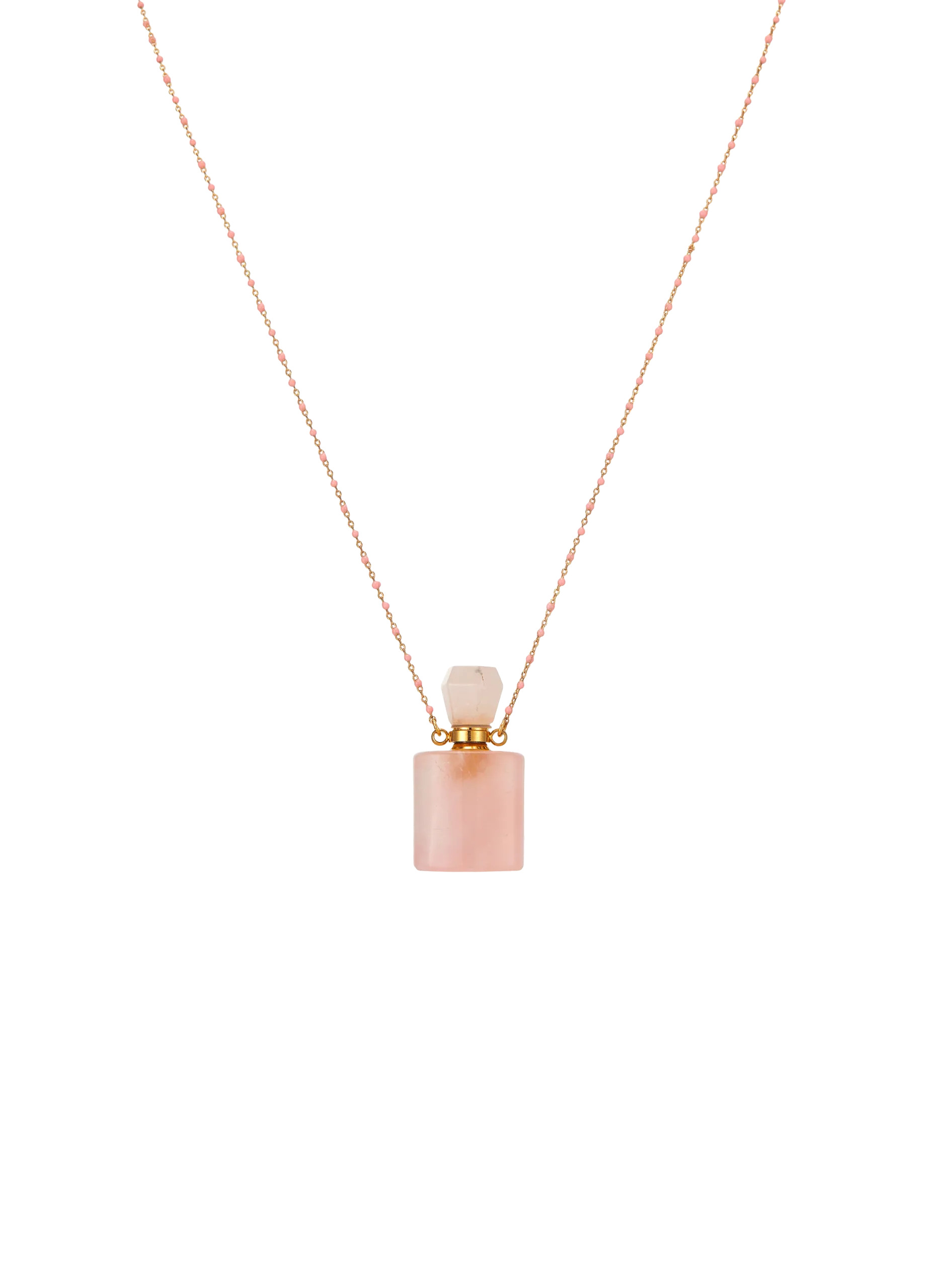 Collier sautoir en laiton et perles Rose HUMEY