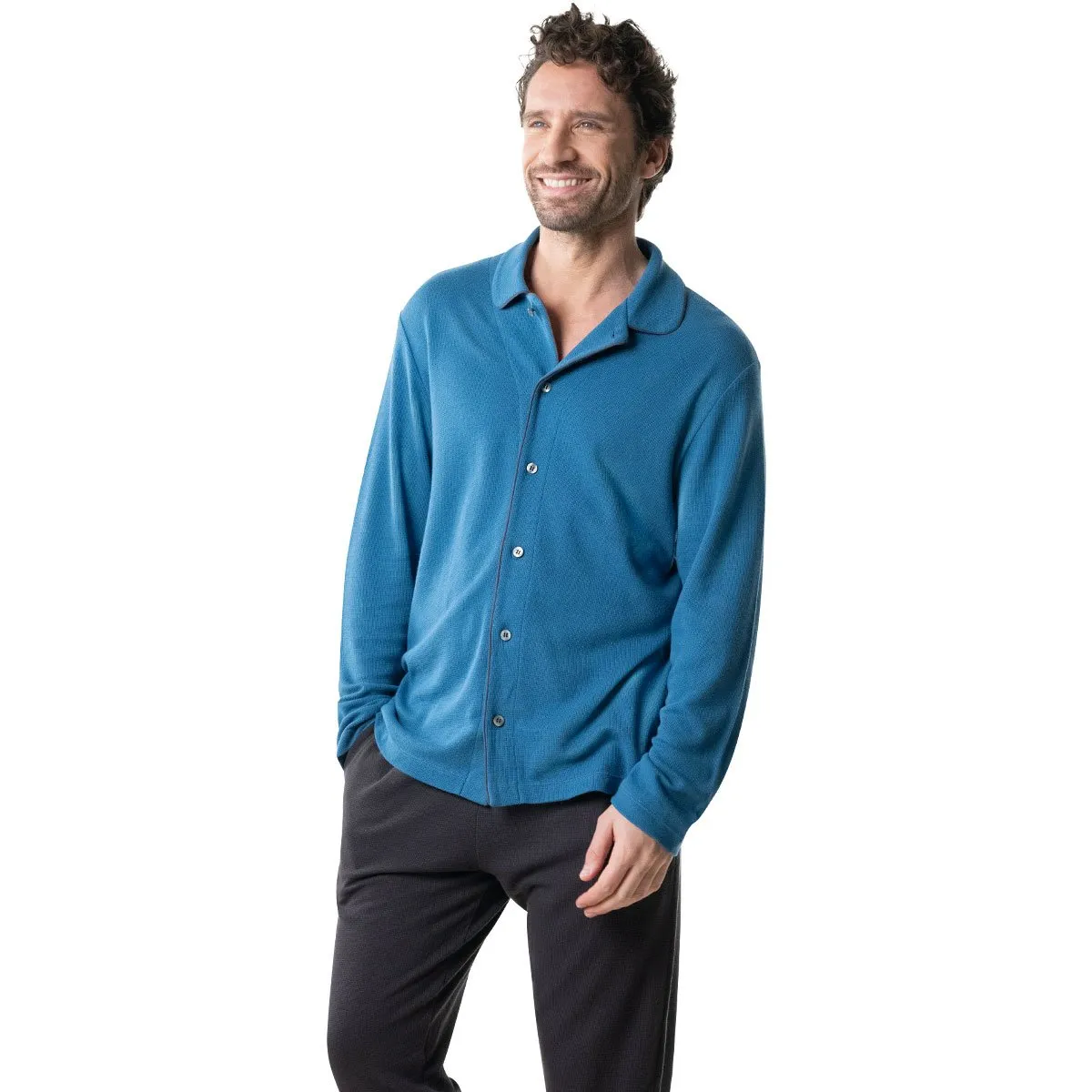 Pyjama long ouvert homme coton modal eminence Bleu