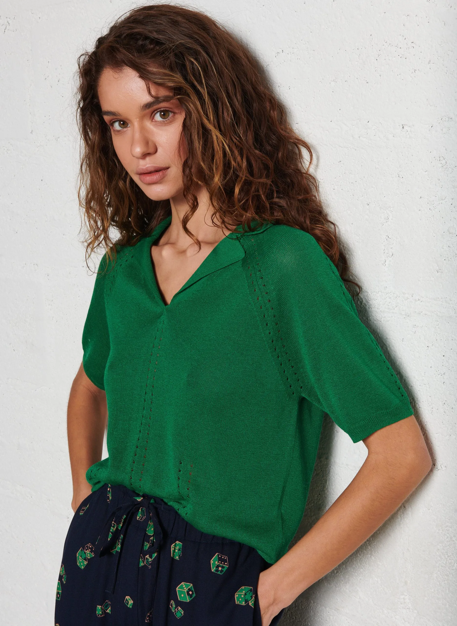 Polo droit en maille Vert