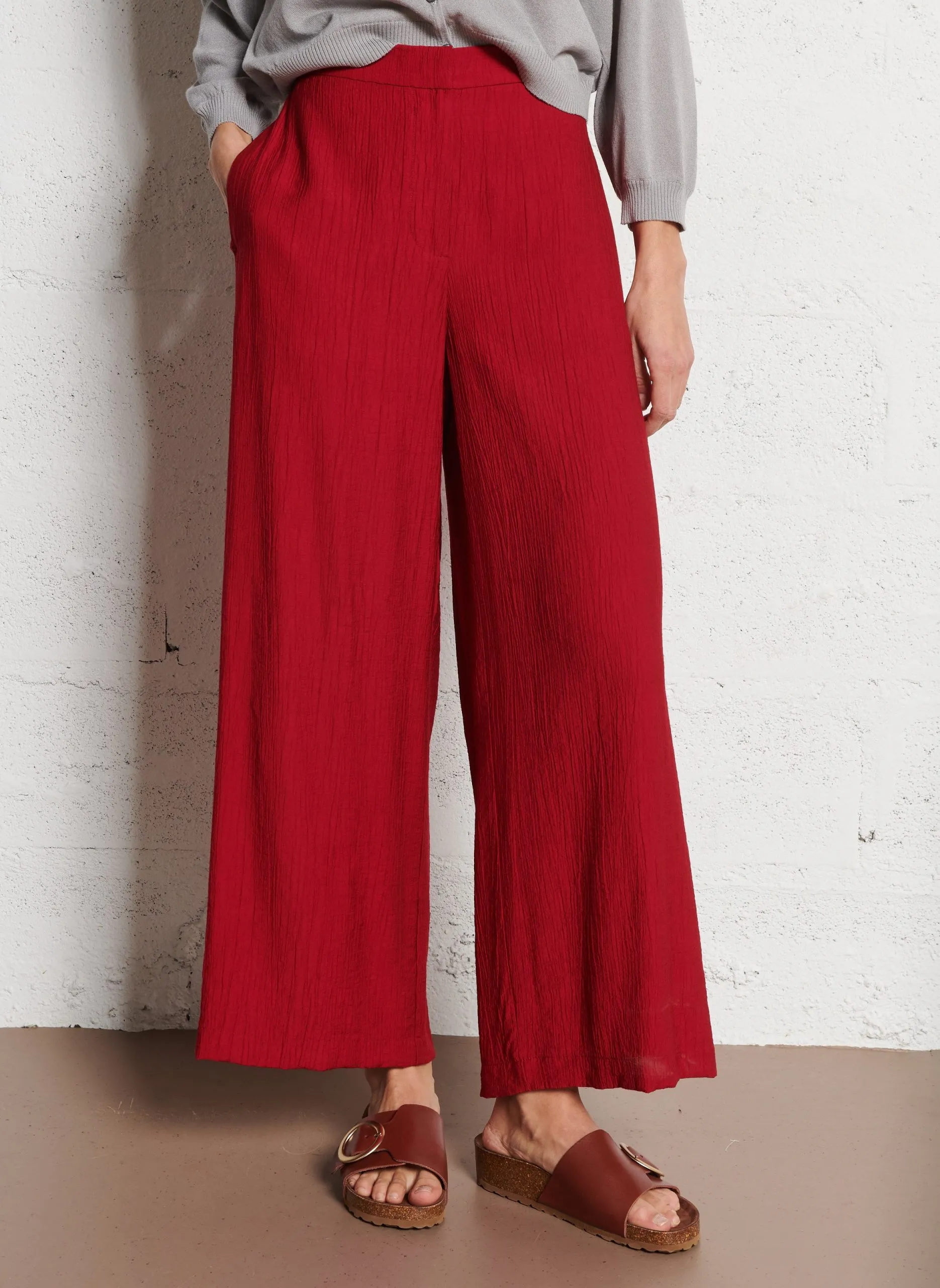 Pantalon large cropped Rouge
