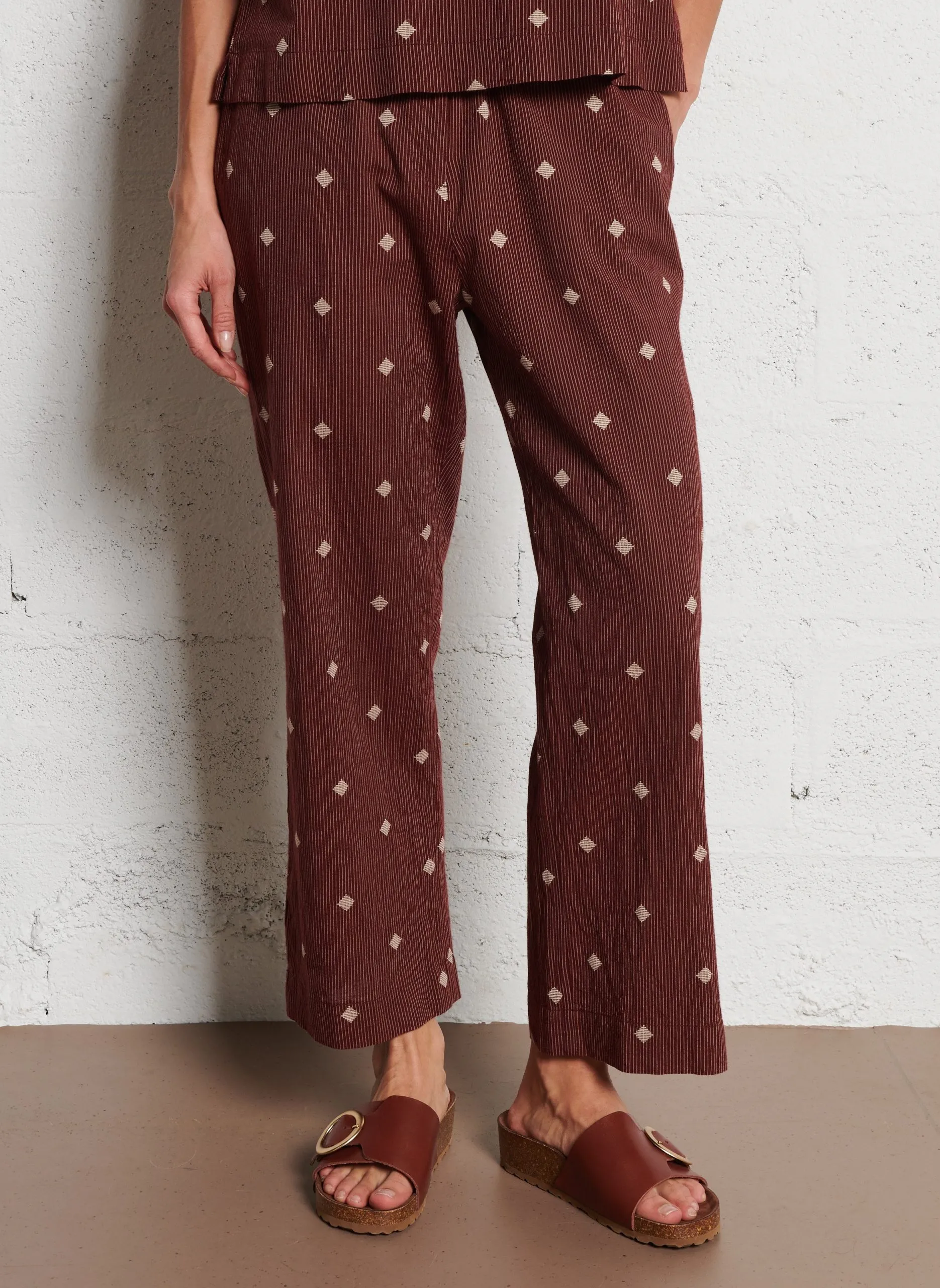 Pantalon 7/8è rayé en coton Marron