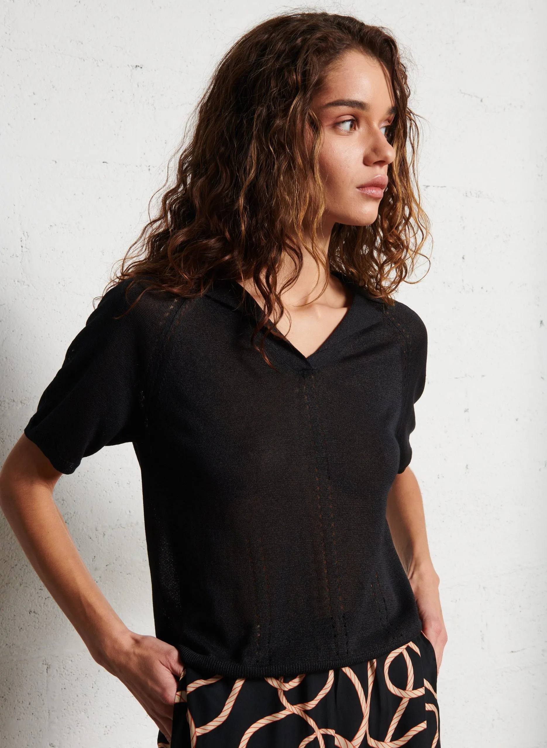 Polo droit en maille Noir