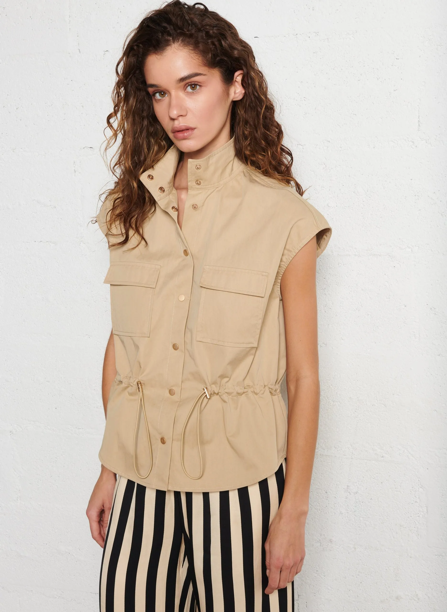 Blouse droite en coton mélangé Beige LOU