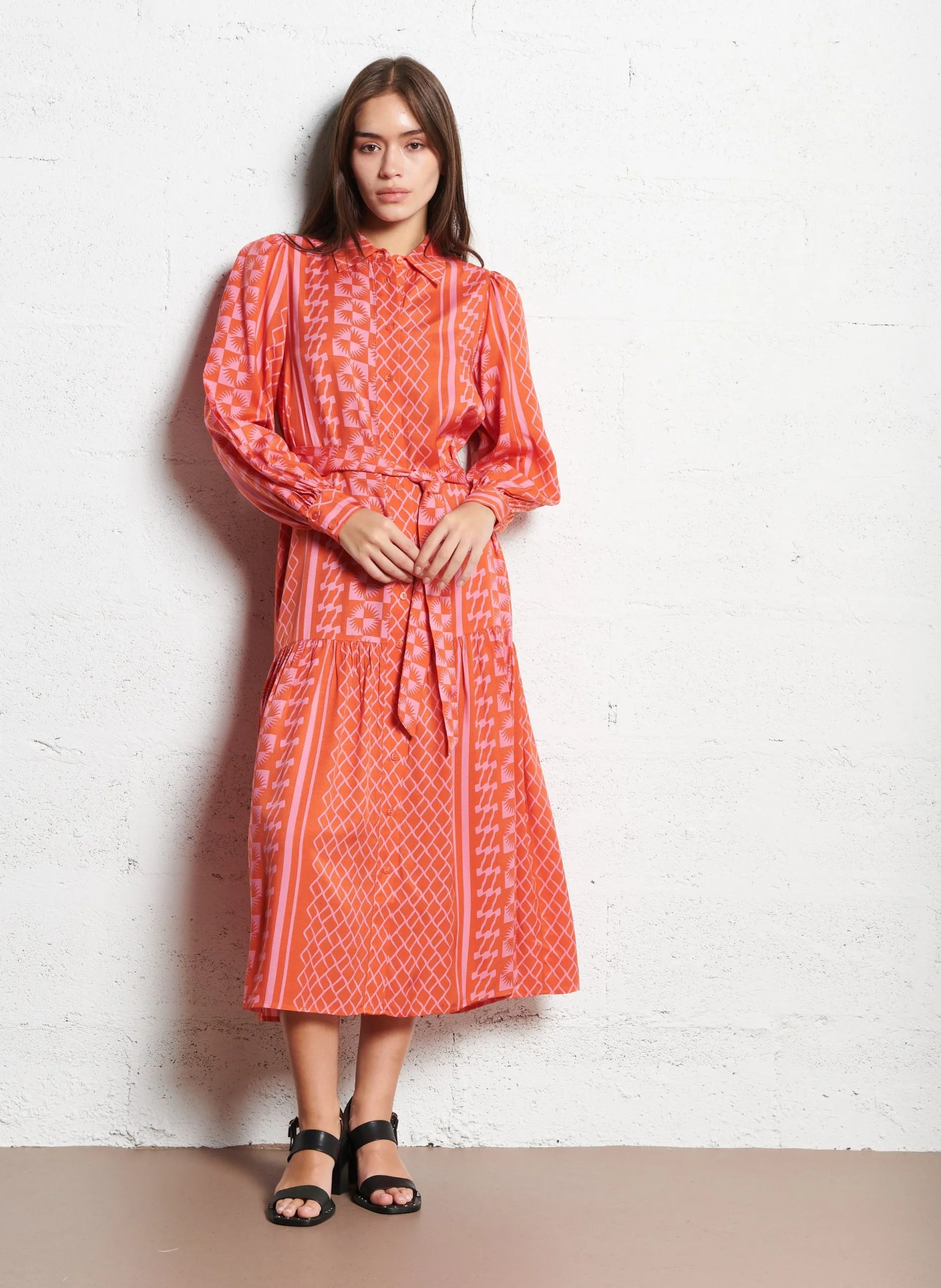 Robe chemise longue imprimée Rouge CHADIA