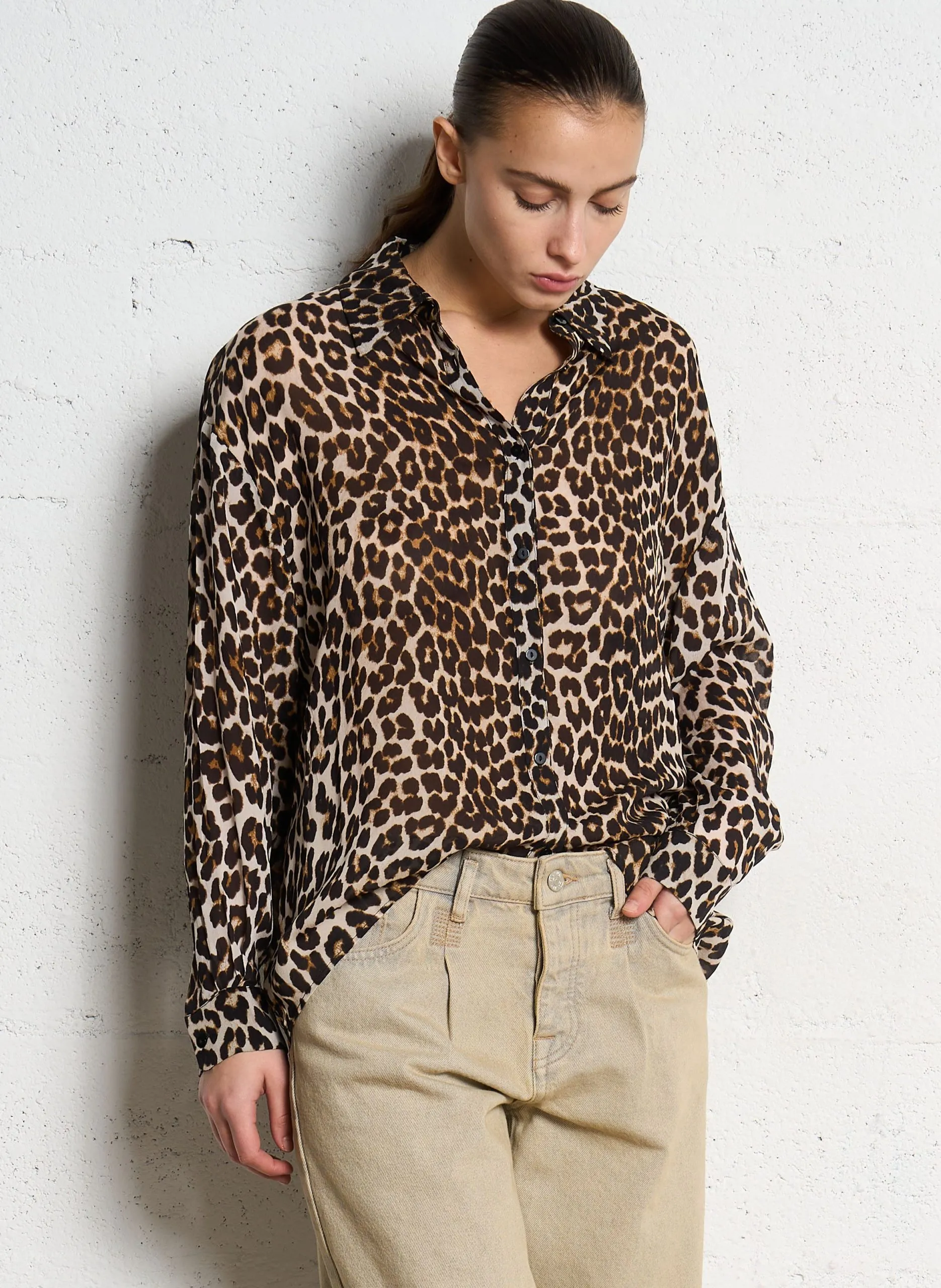 Chemise col classique imprimée Beige LYRIC