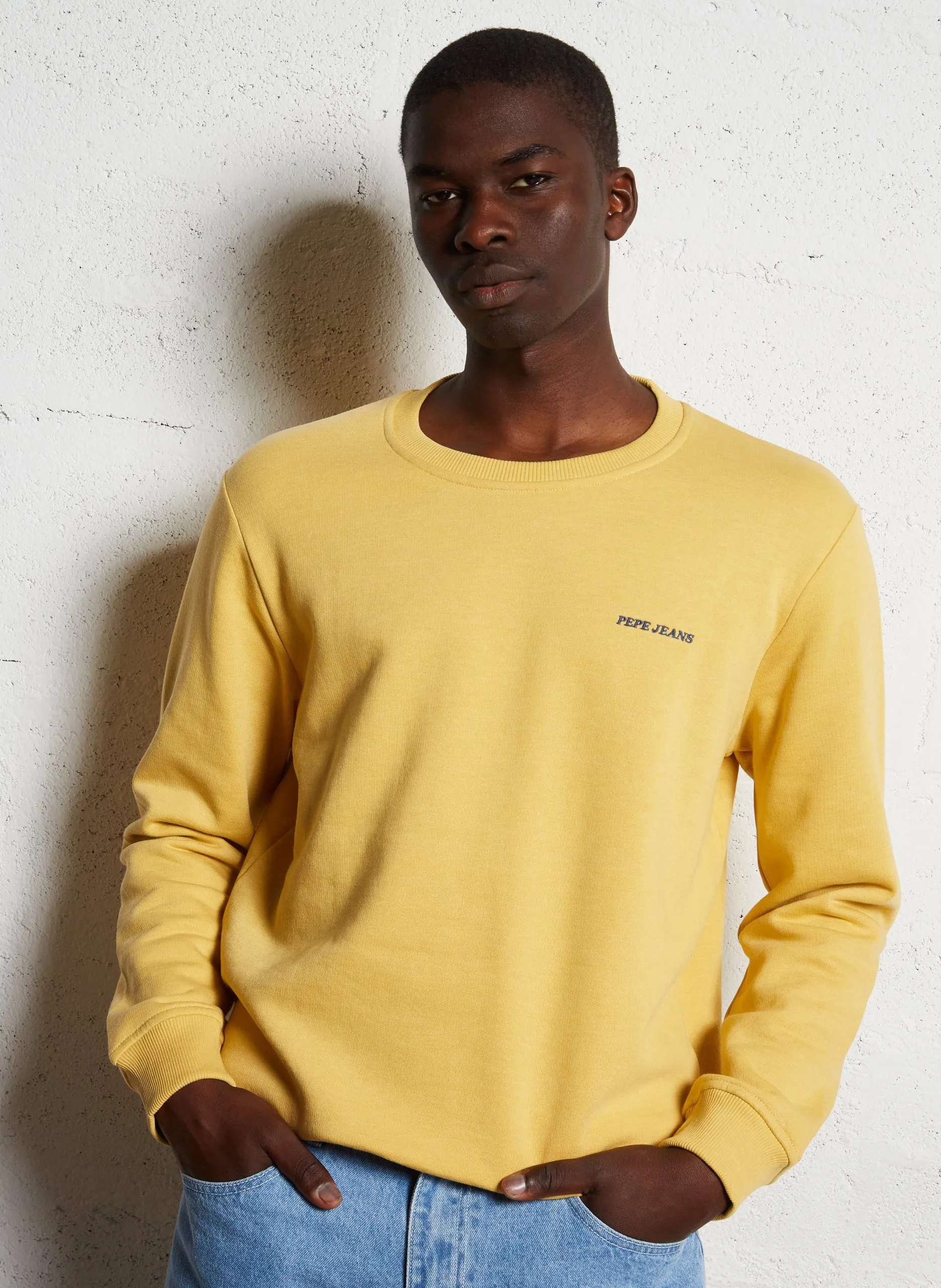 Sweat droit en coton mélangé Jaune