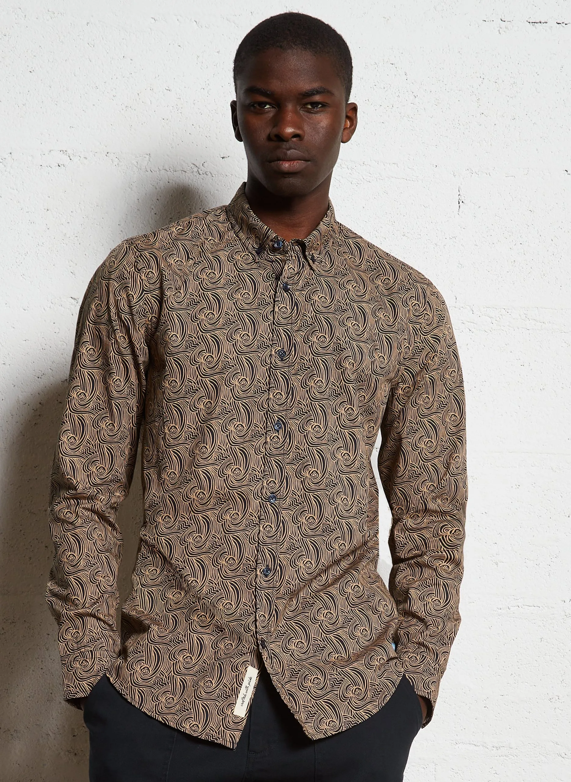 Chemise droite imprimée en coton Beige