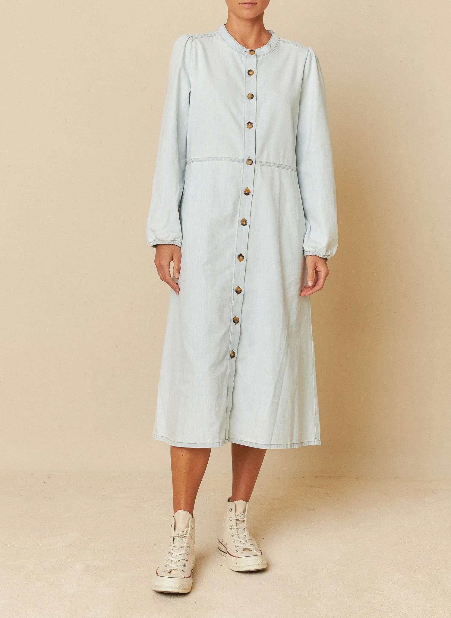 Robe chemise midi en coton Bleu