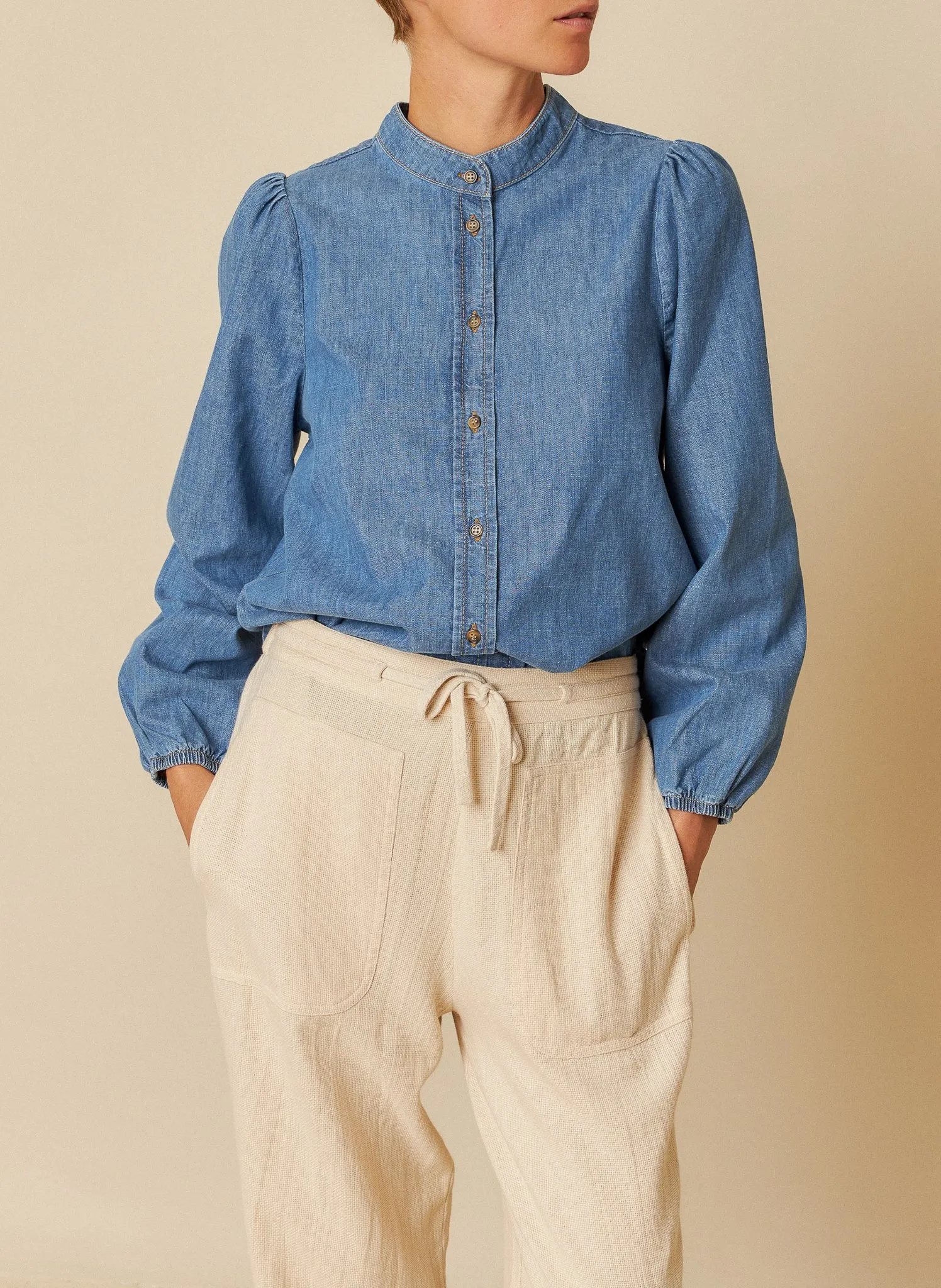 Chemise droite en denim de coton Jean Stone