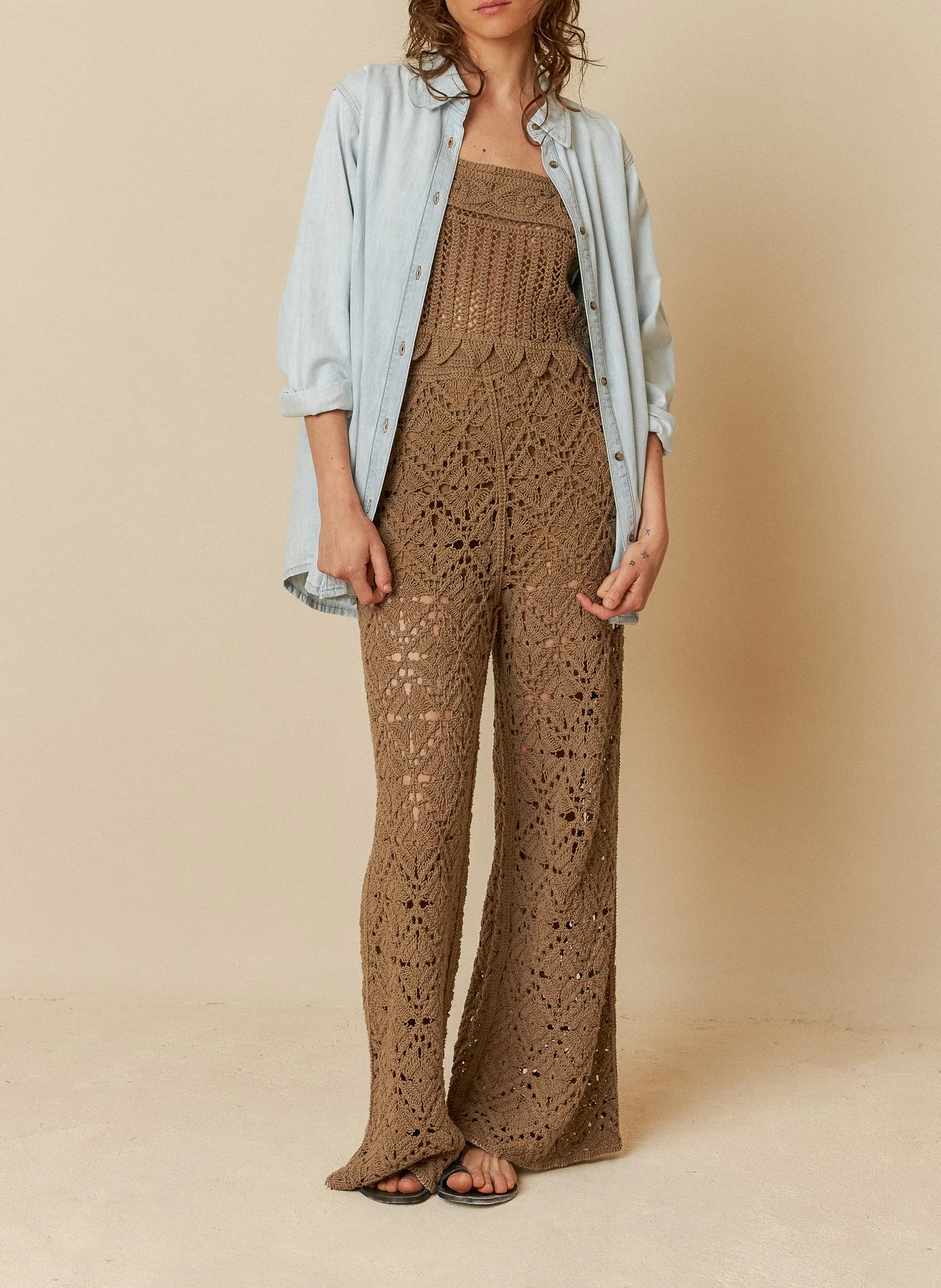 Chemise ample en denim de coton Bleu