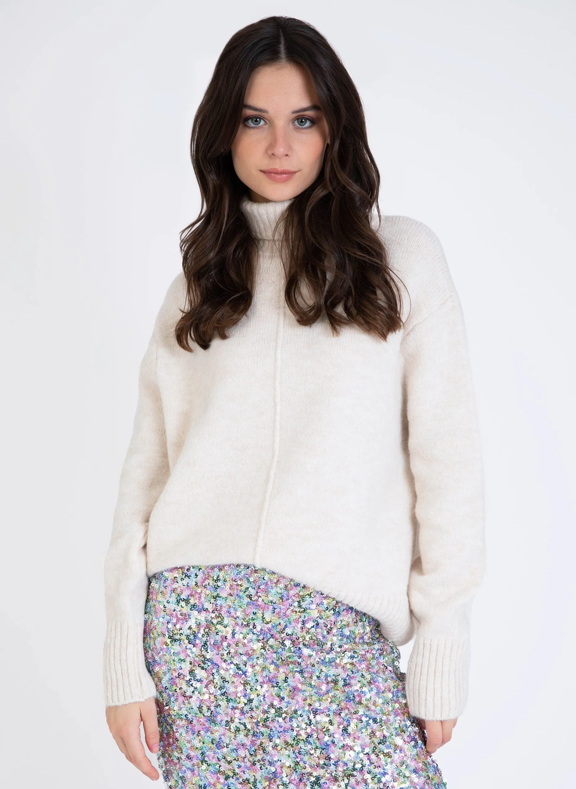 Pull col roulé Beige LIPY