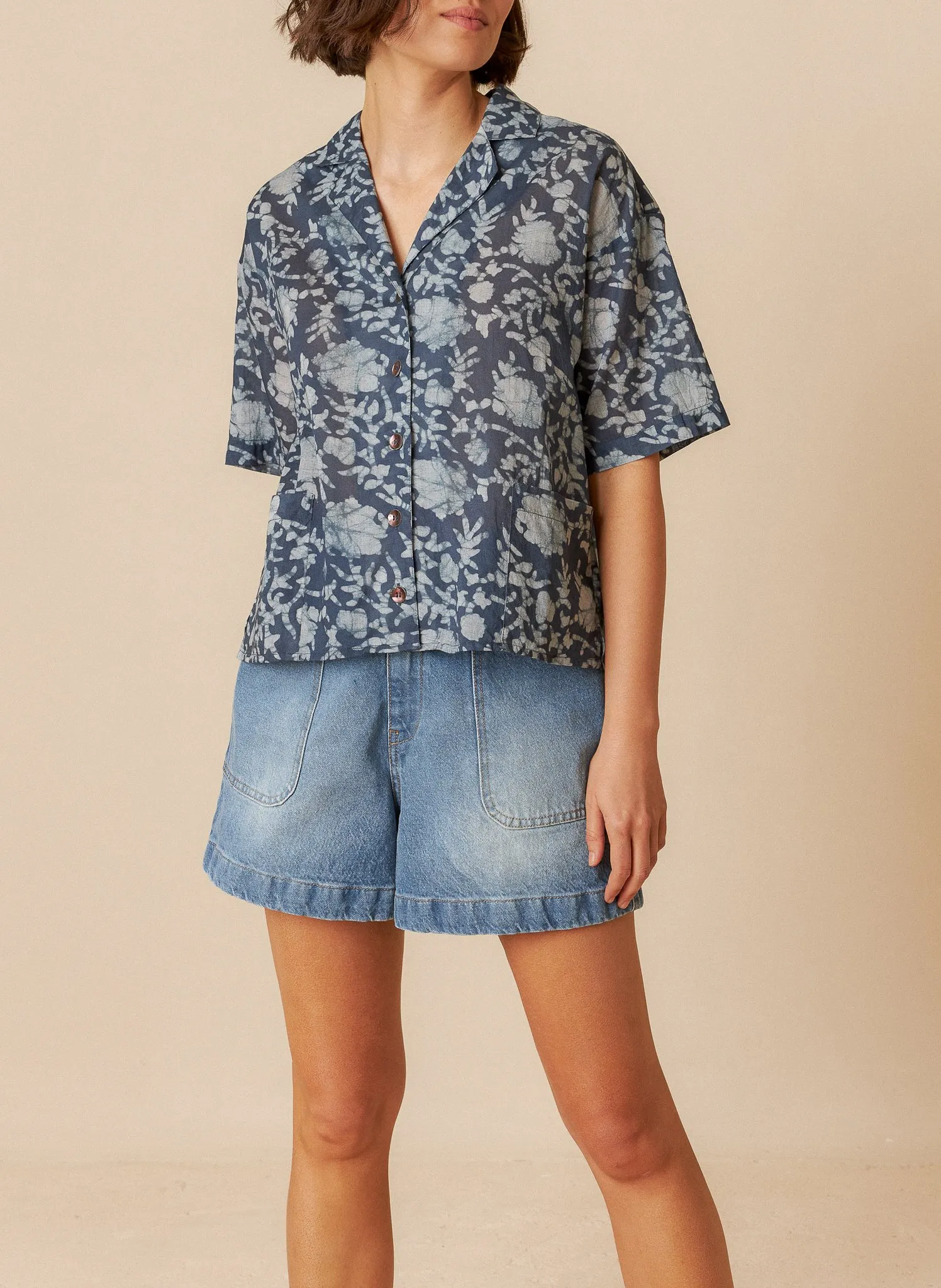 Chemise col classique en coton bio Bleu