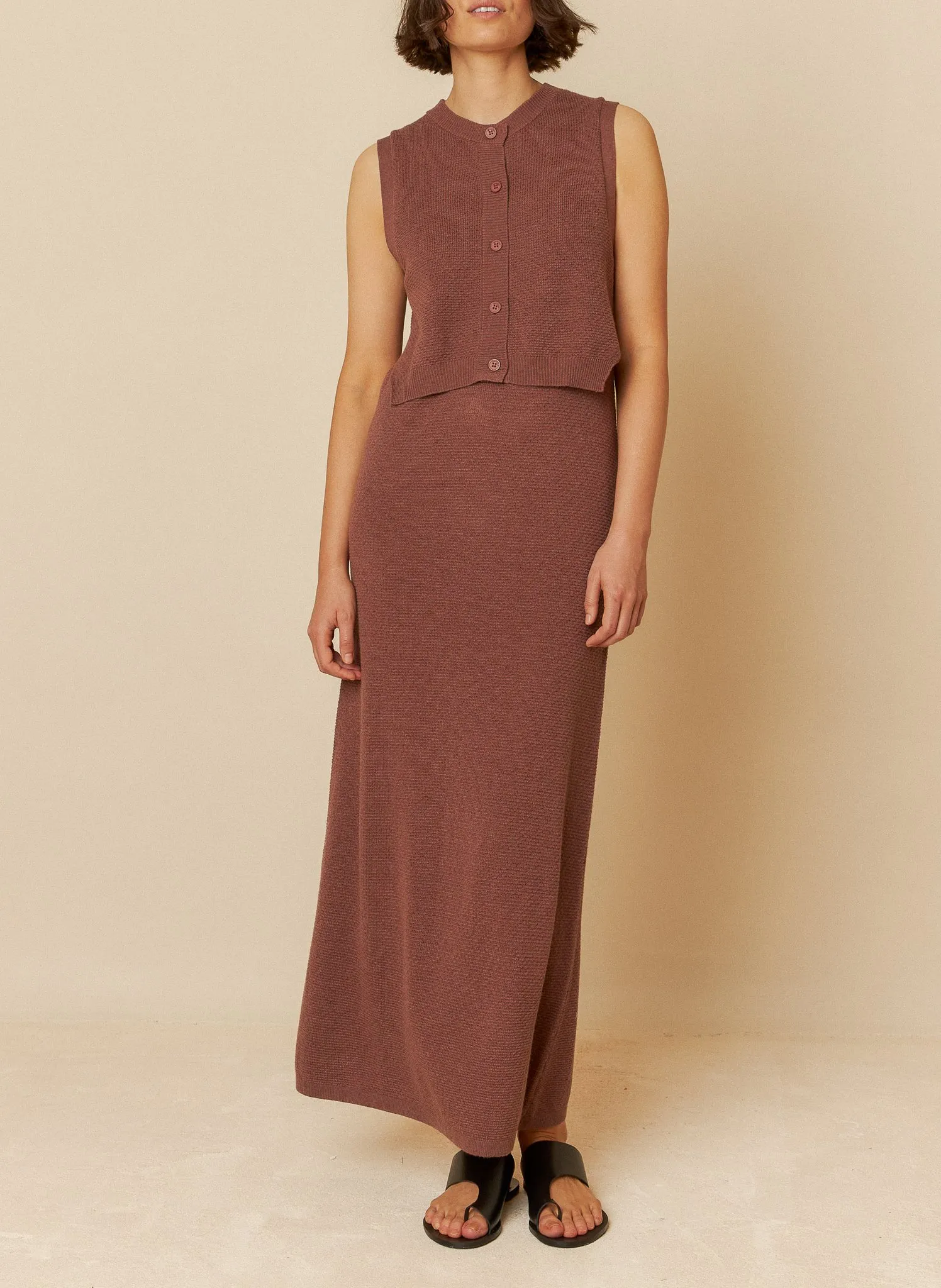 Robe longue en laine mélangée Marron