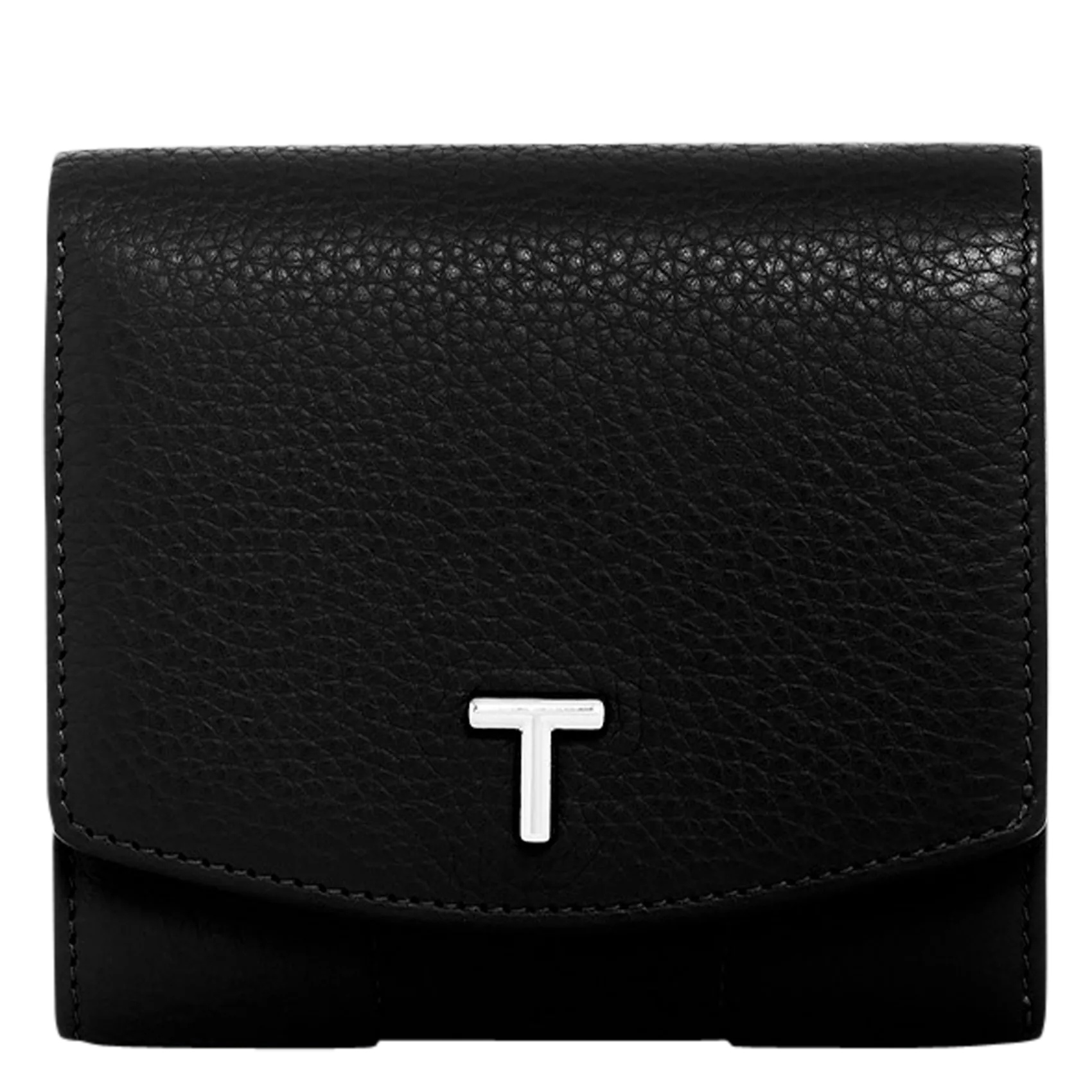 Porte-monnaie à rabat en cuir grainé Noir ROMY