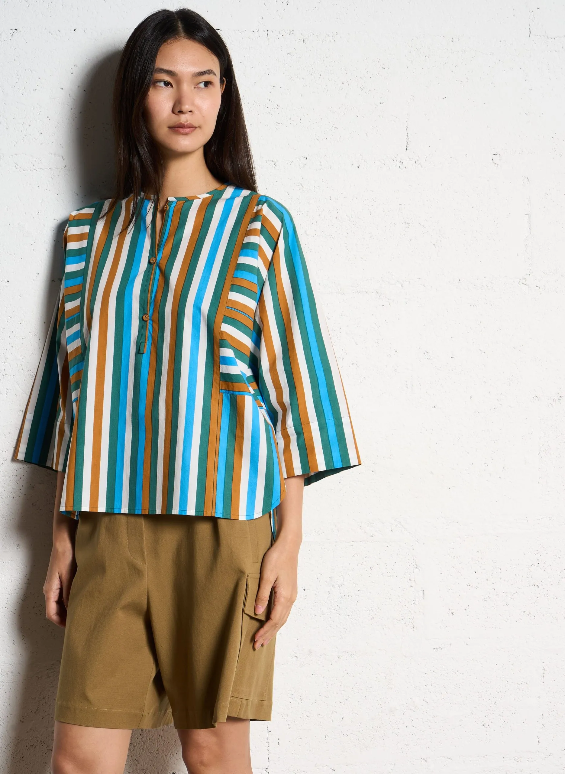 Chemise rayée en coton Marron VANI