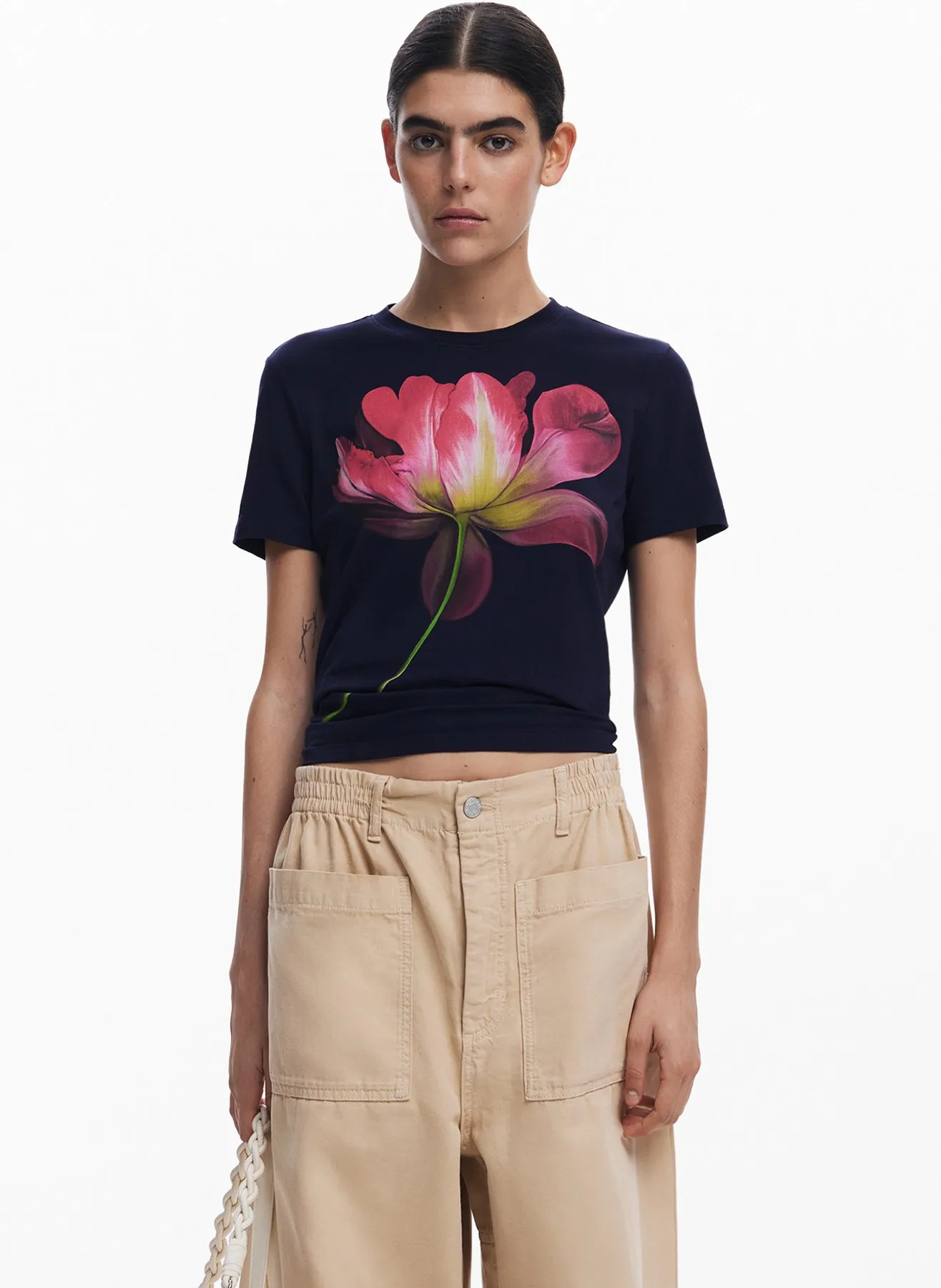 Tee-shirt ajusté en coton mélangé Bleu